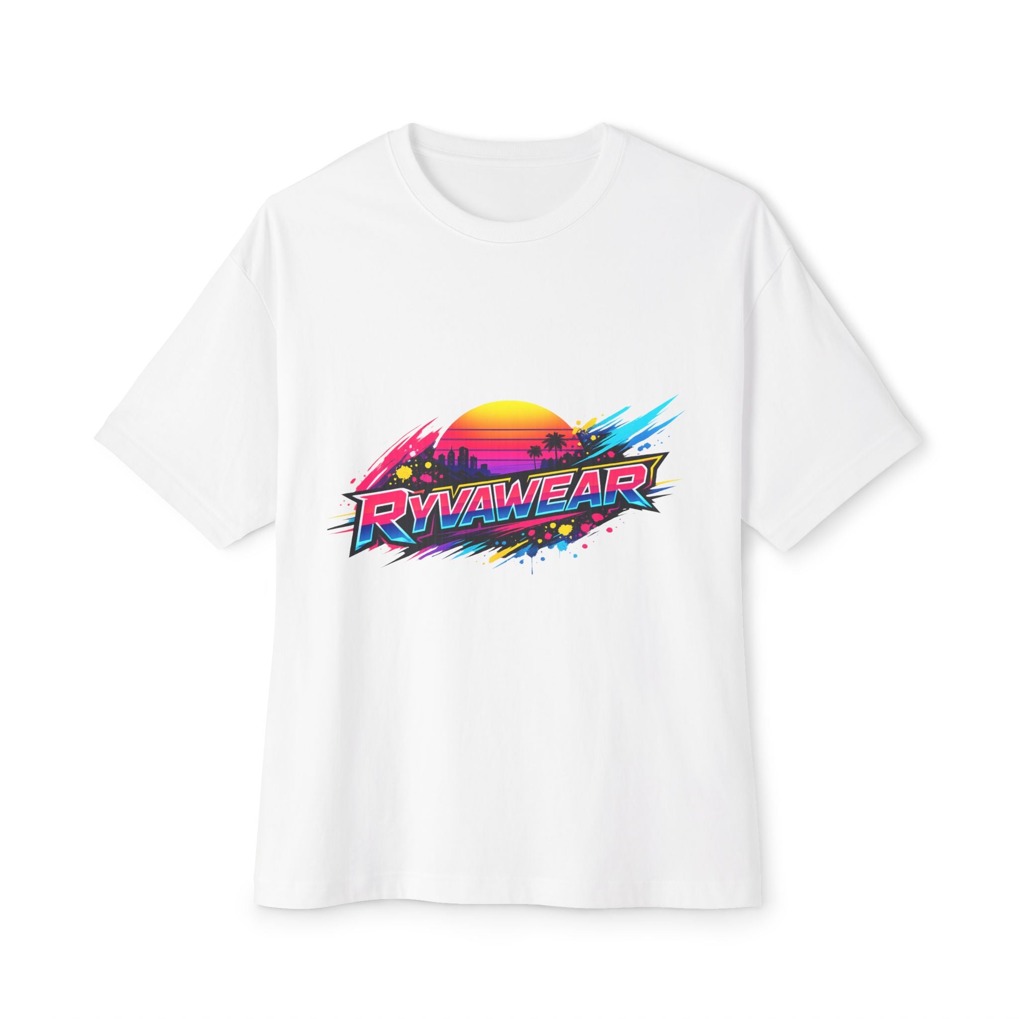 Retro Sunset Graphic Tee — "RVVAWEAR" 80s Vaporwave Style Boxy T-Shirt