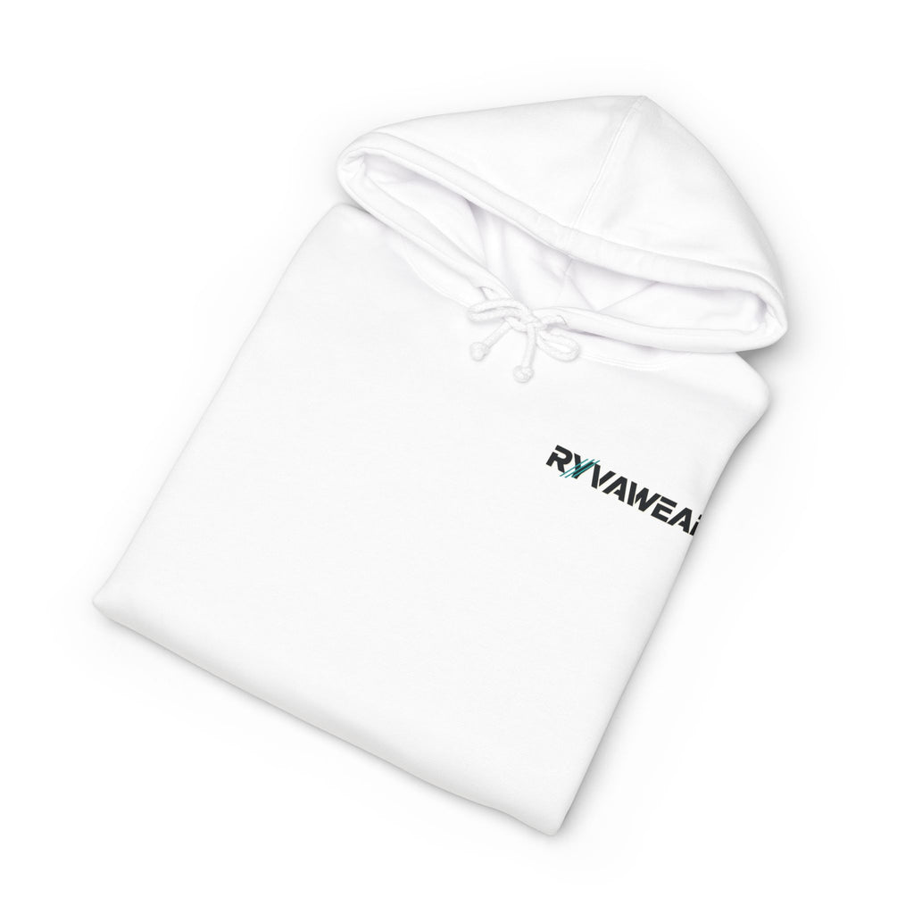 Minimal Logo Hoodie — White "RVNWEAR" Chest & Sleeve Print