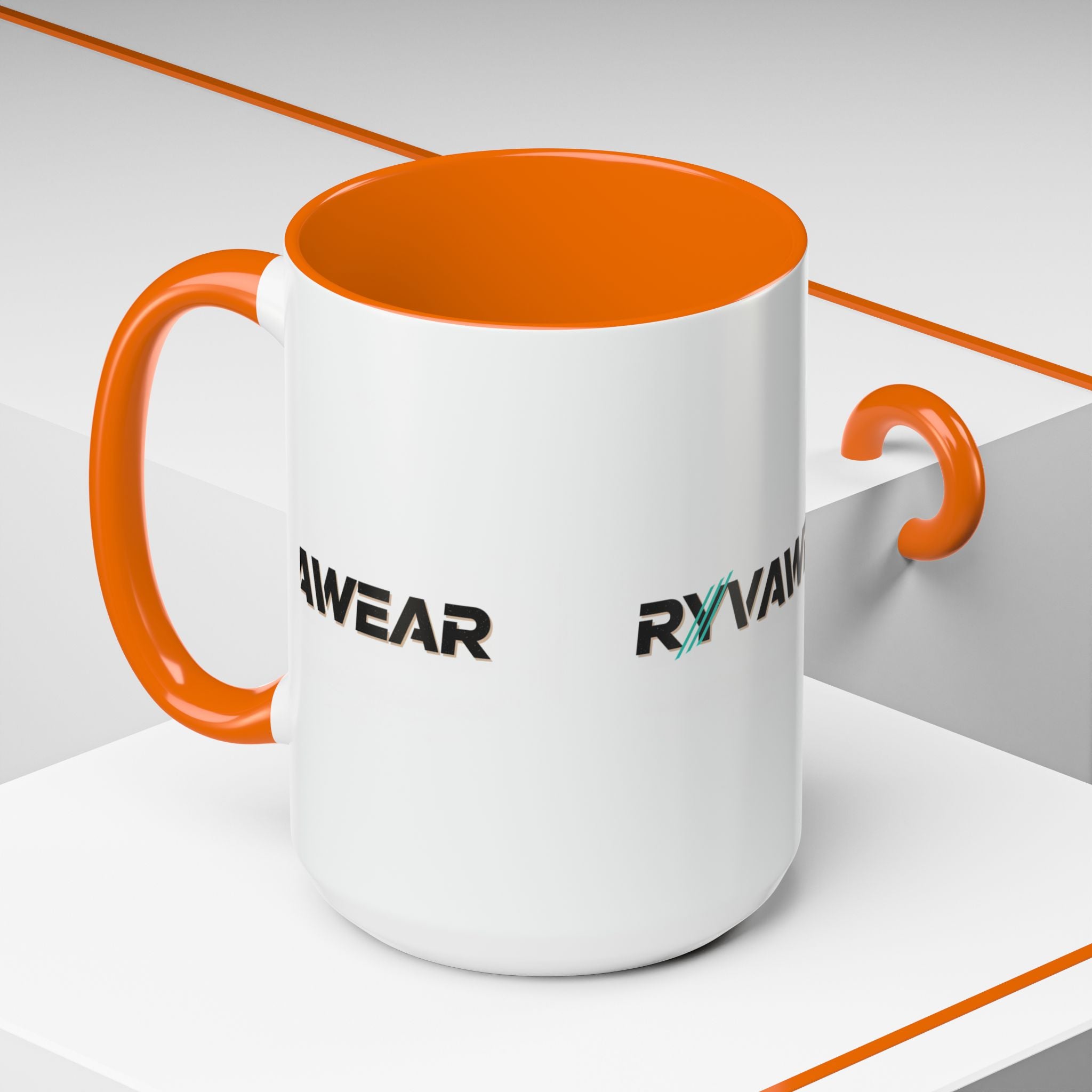 RyvaWear Logo Accent Coffee Mug — Black-Trim Ceramic Coffee Cup (11/15oz)