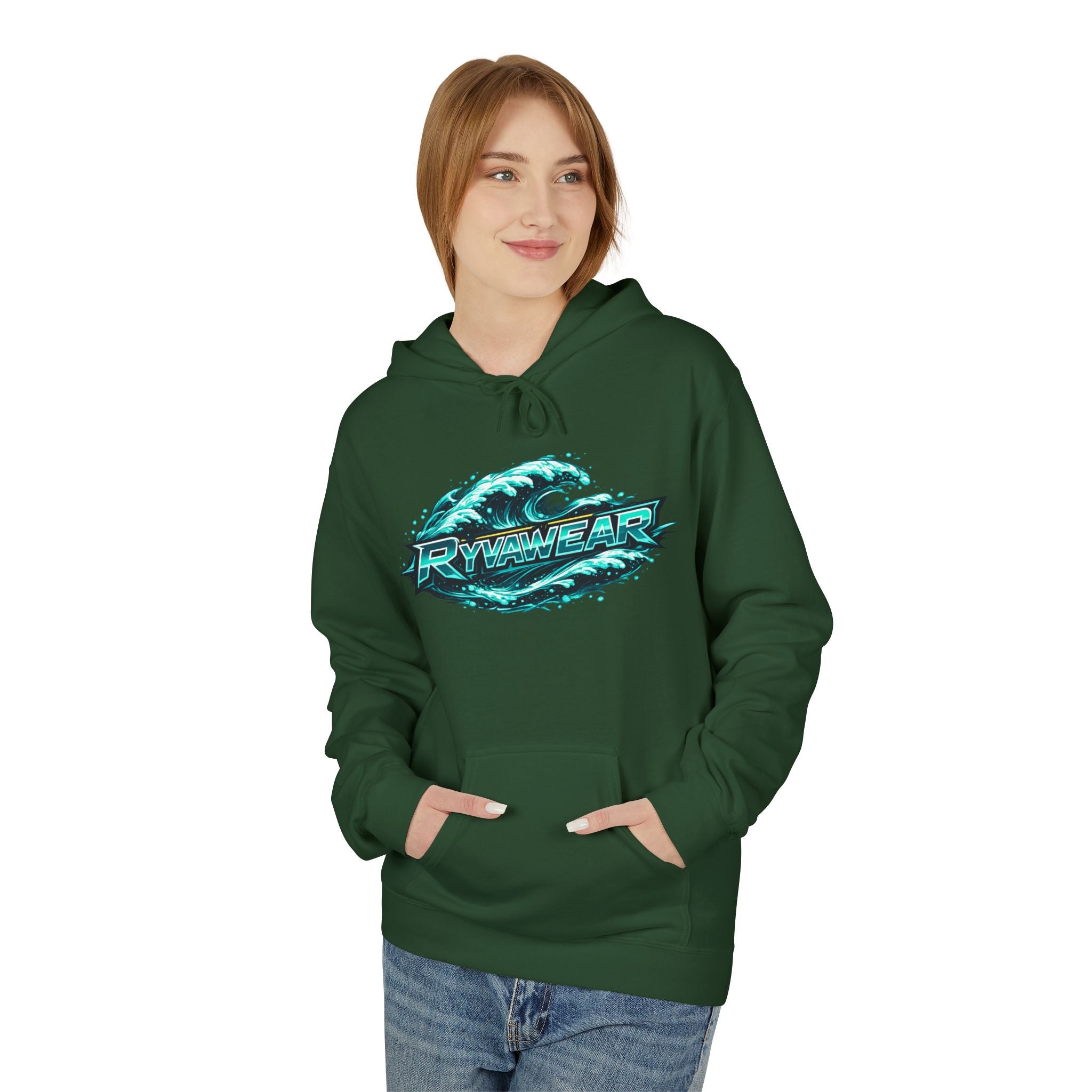 Hoodie — Retro Teal 'Rivestar' Surf Wave Logo Pullover