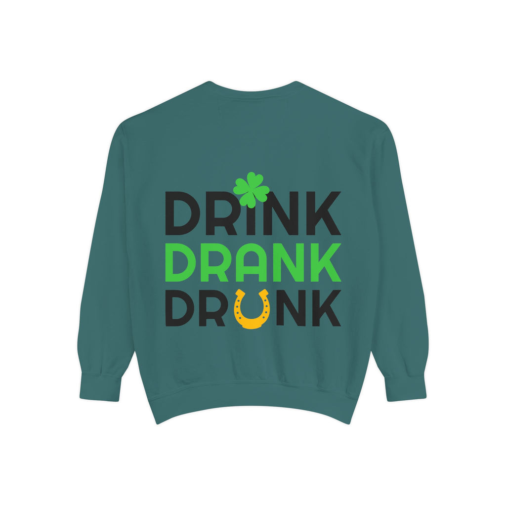 Drink Drank Drunk Sweatshirt — St. Patrick’s Day Shamrock & Horseshoe Crewneck