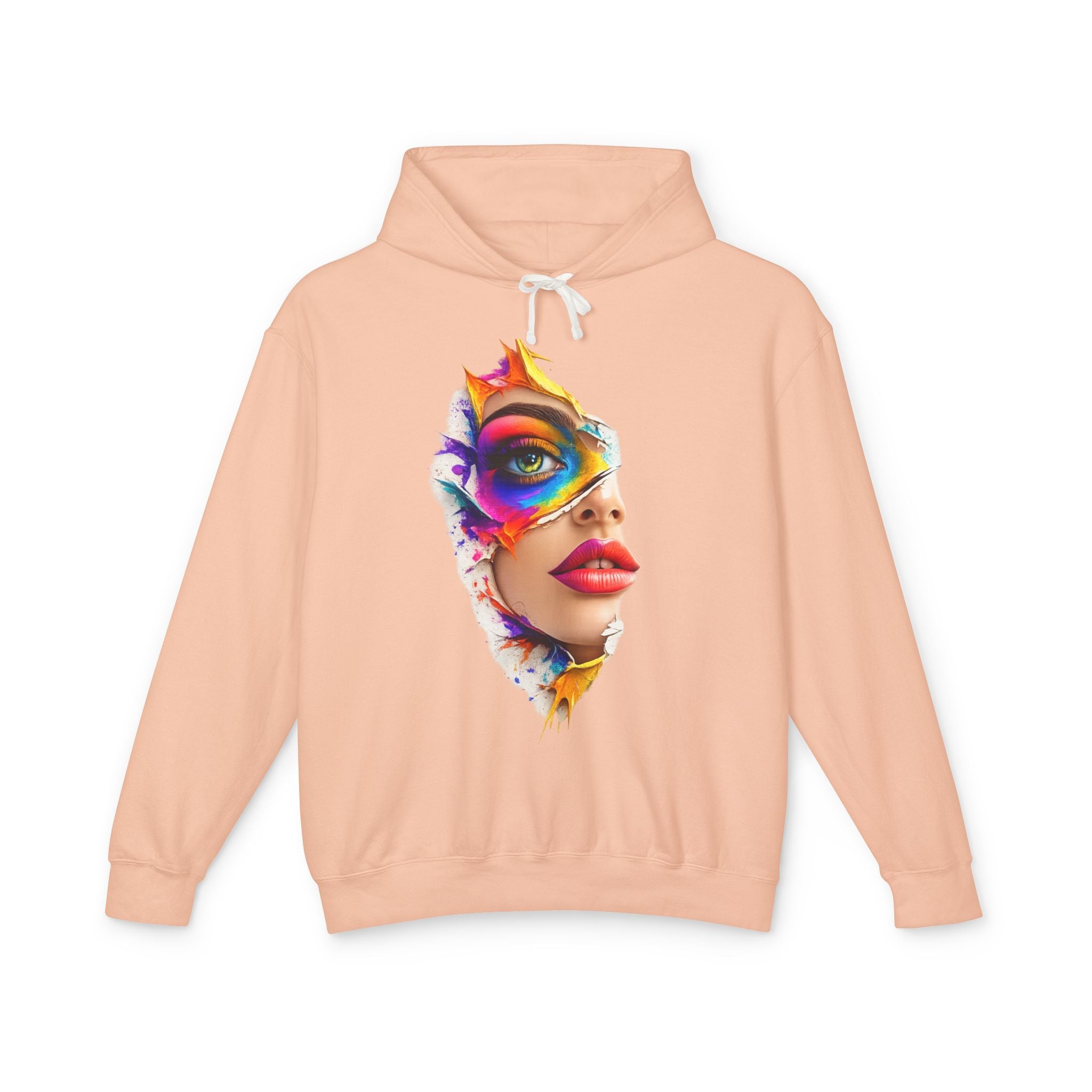 Colorful Masked Woman Art Hoodie — Vibrant Abstract Face Print