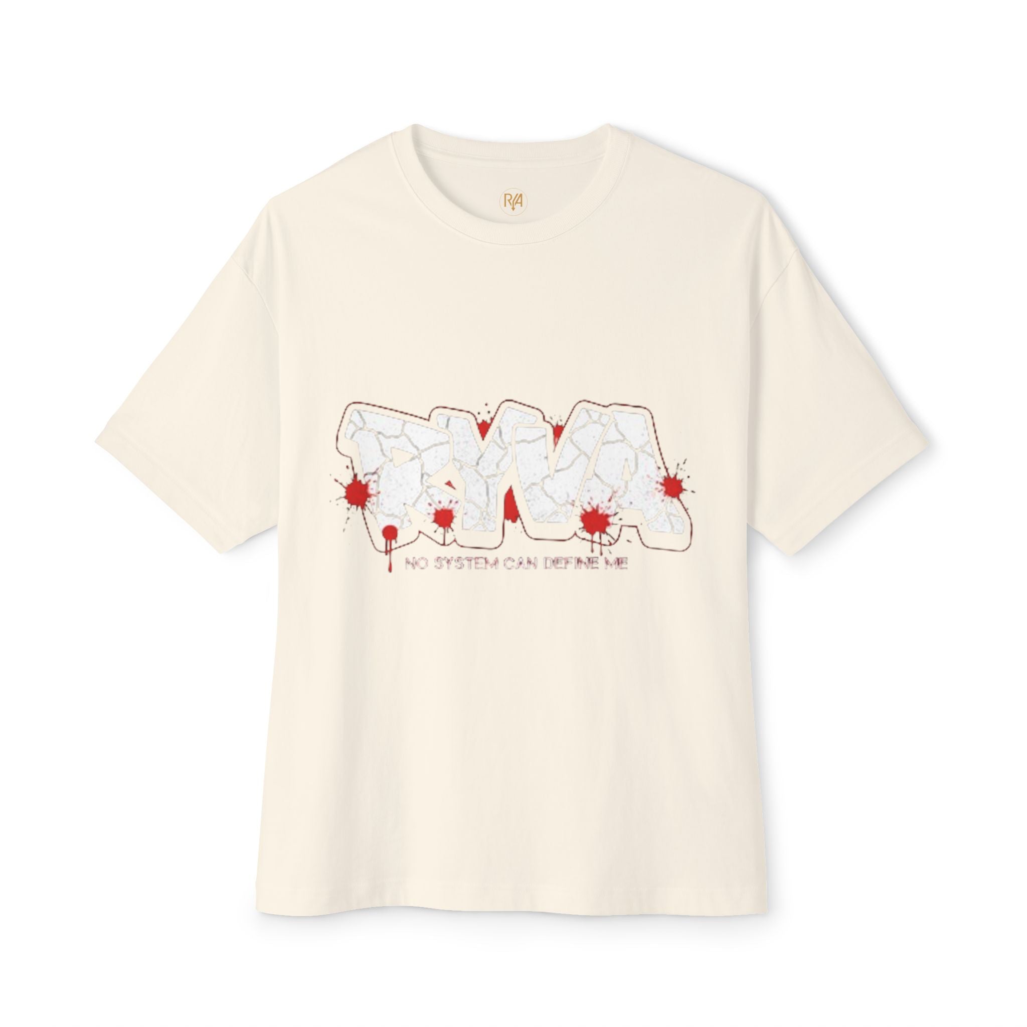 Oversized Boxy Tee — Abstract Floral Outline with Red Blooms & “No System Can Control Me”