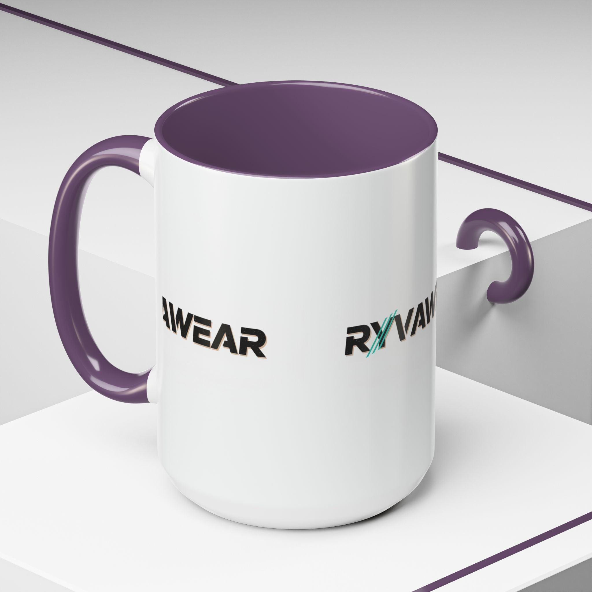 RyvaWear Logo Accent Coffee Mug — Black-Trim Ceramic Coffee Cup (11/15oz)