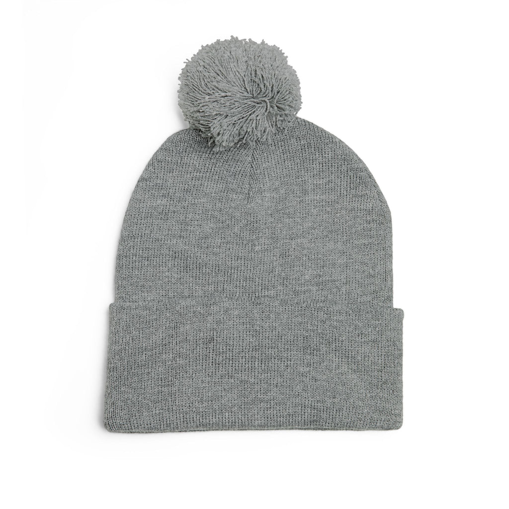 Embroidered Pom-Pom Knit Cap — Cozy Winter Beanie with Fold-Over Cuff