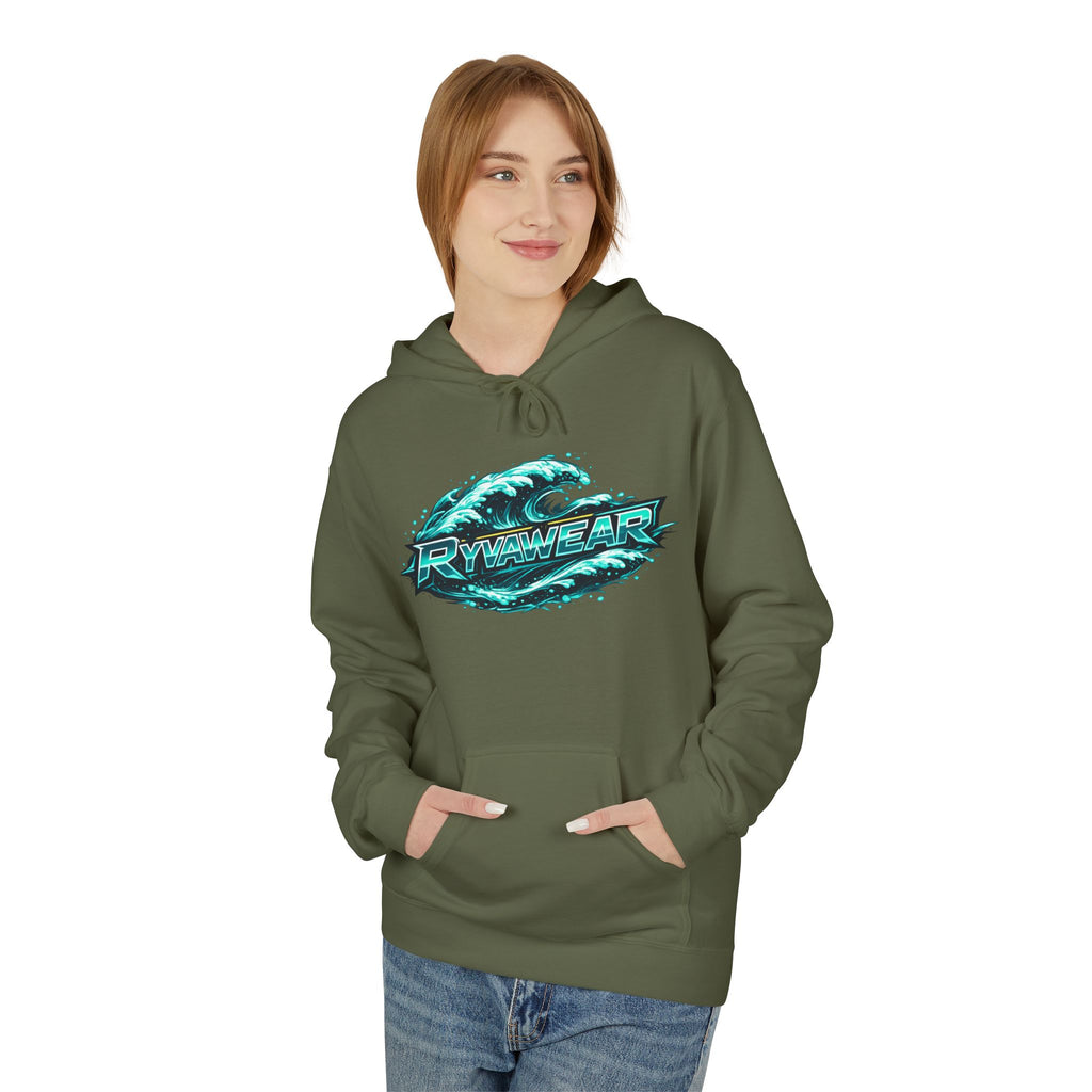 Hoodie — Retro Teal 'Rivestar' Surf Wave Logo Pullover