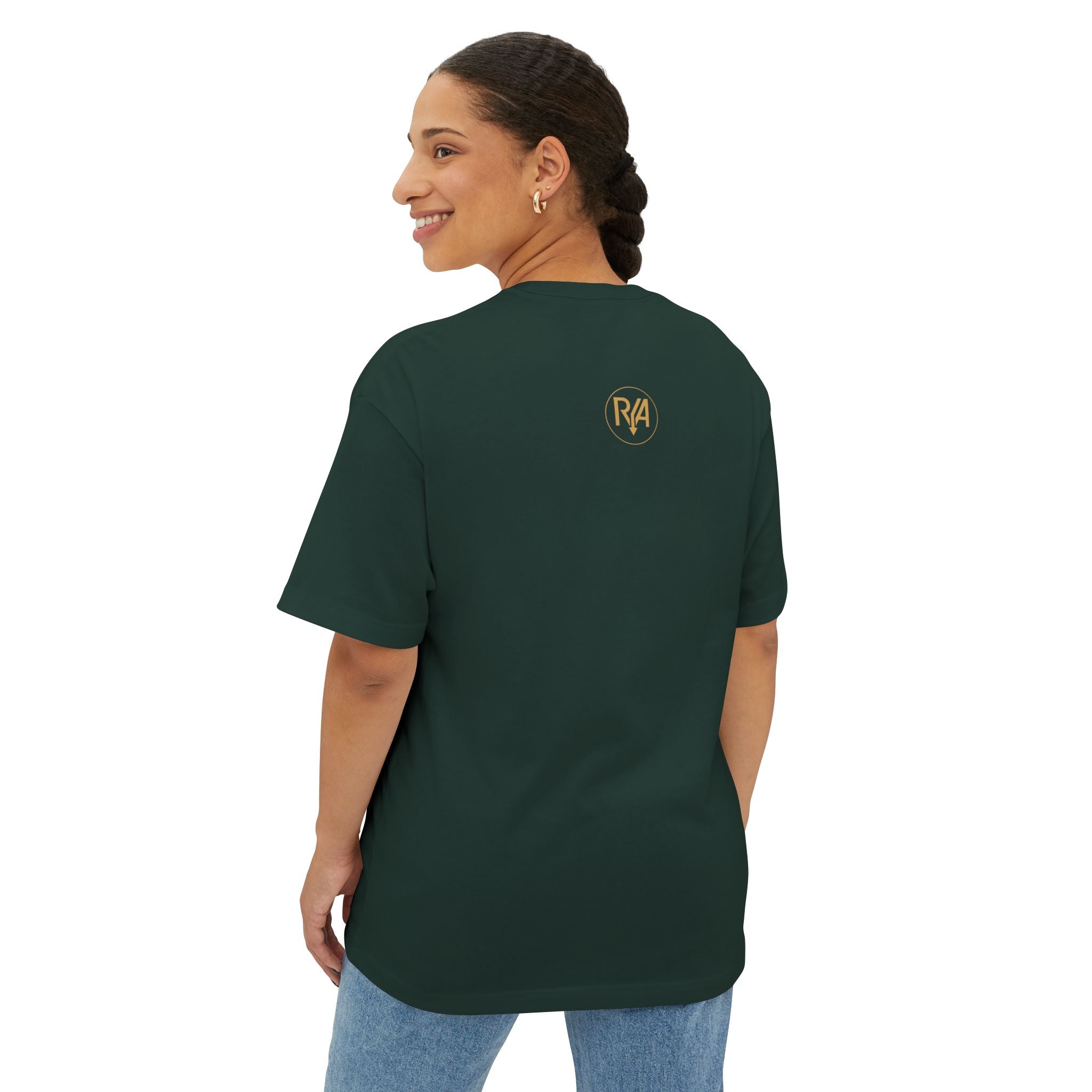 Boxy Tee — Minimal Gold "R/A" Logo Chest & Upper Back