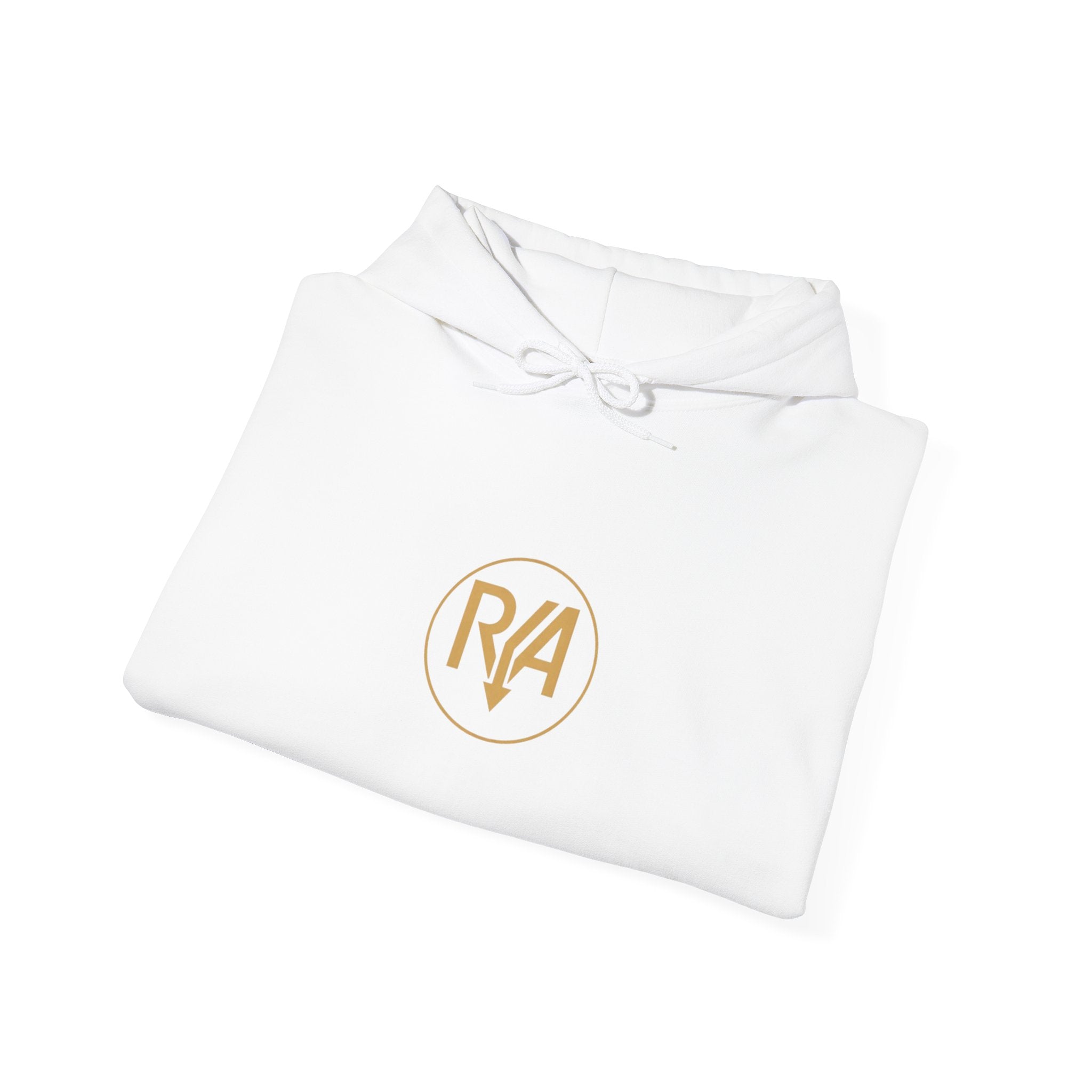 Love Graphic Hoodie — Minimal White Pullover with Gold Logo