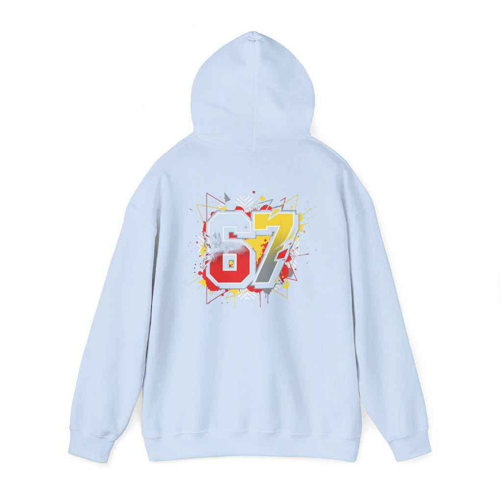 67 Sports Number Graphic Hoodie — Retro Streetwear Pullover