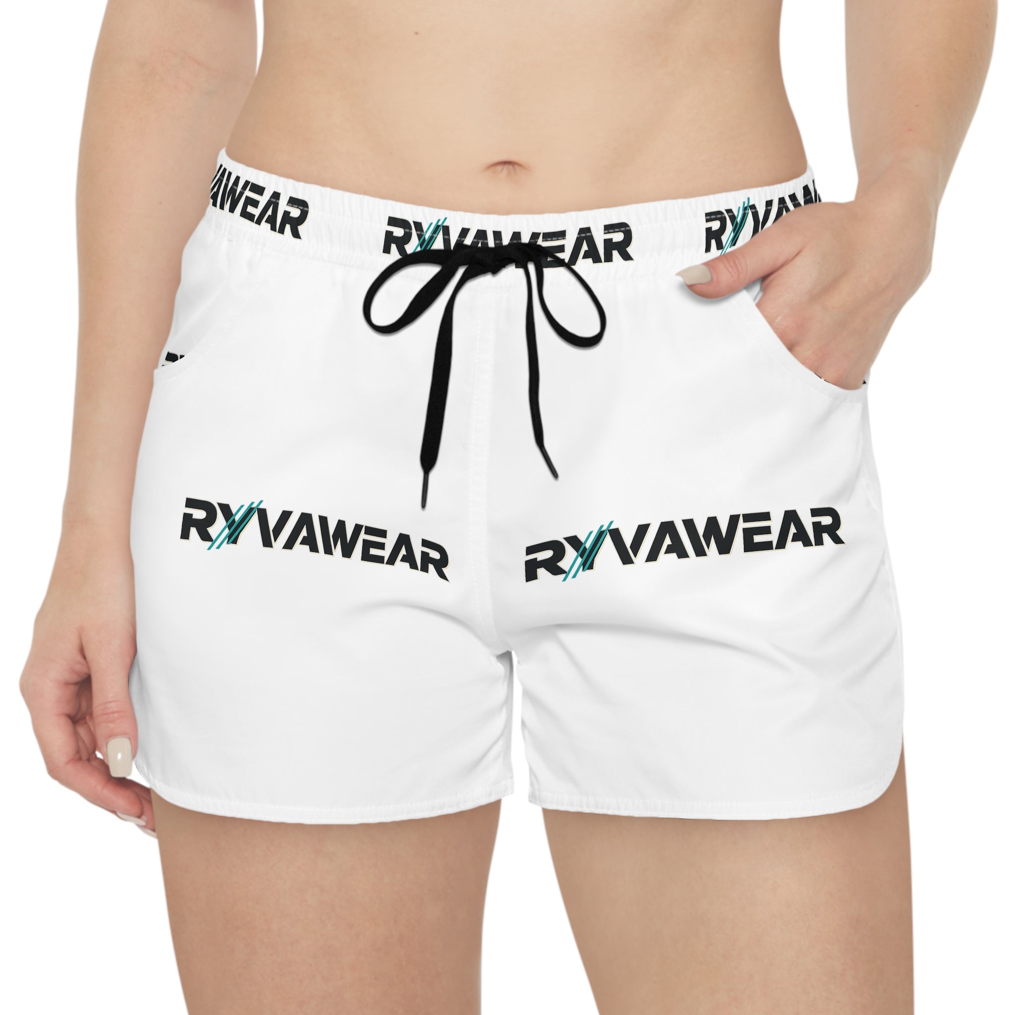 RyvaWear Logo Women's Casual Shorts — White All-Over Print Comfort Shorts