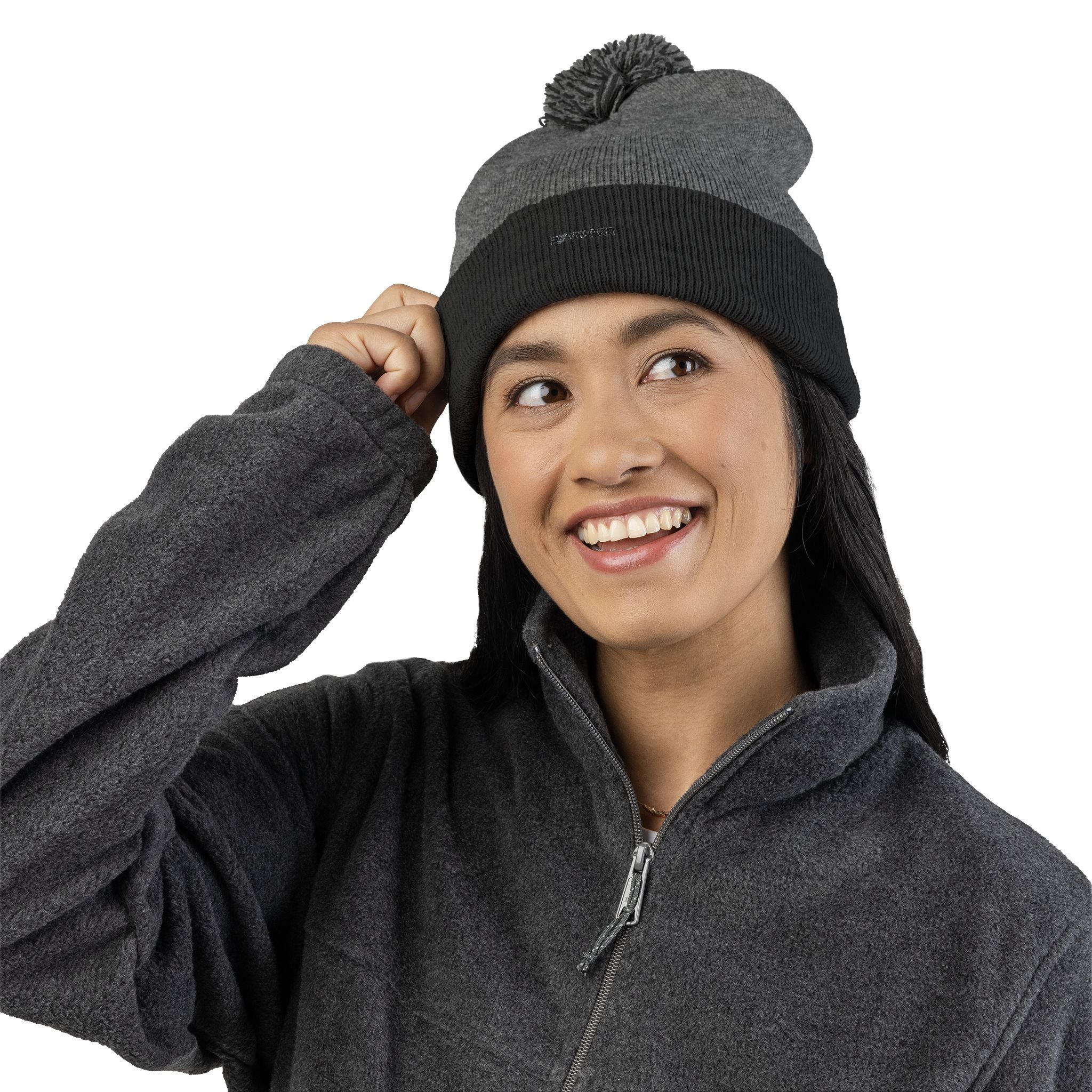 Embroidered Pom-Pom Knit Cap — Cozy Winter Beanie with Fold-Over Cuff