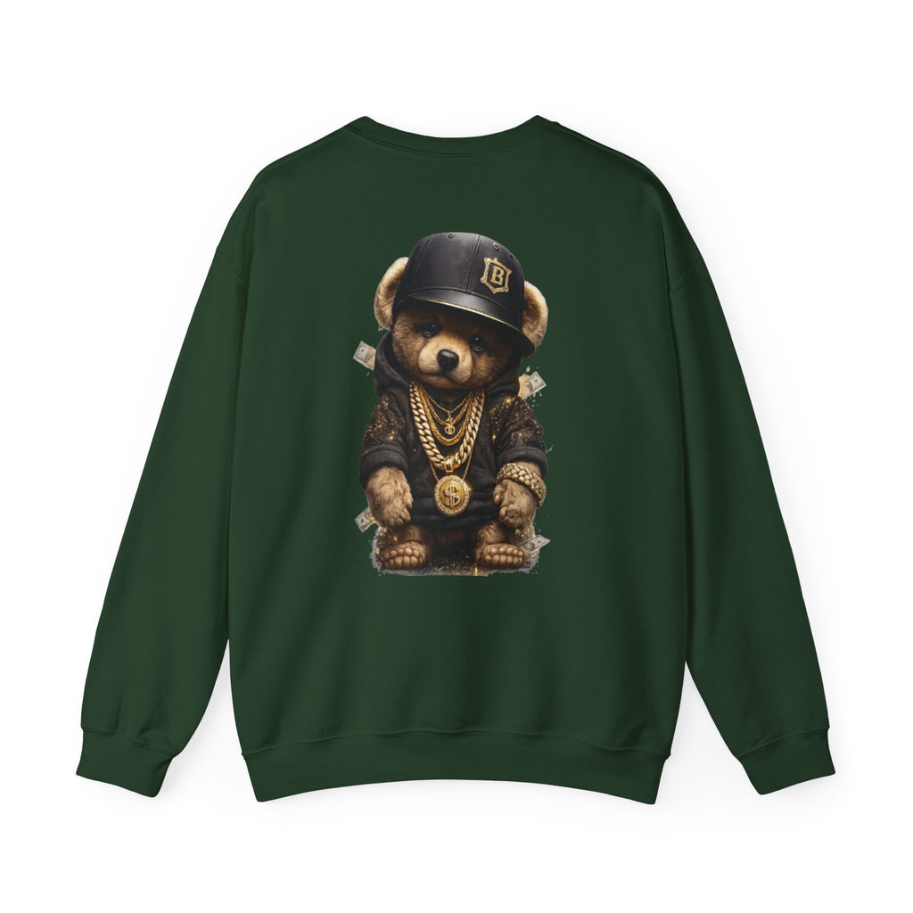 Crewneck Sweatshirt — Teddy Bear Streetwear Graphic (Gold Chains & Cap)