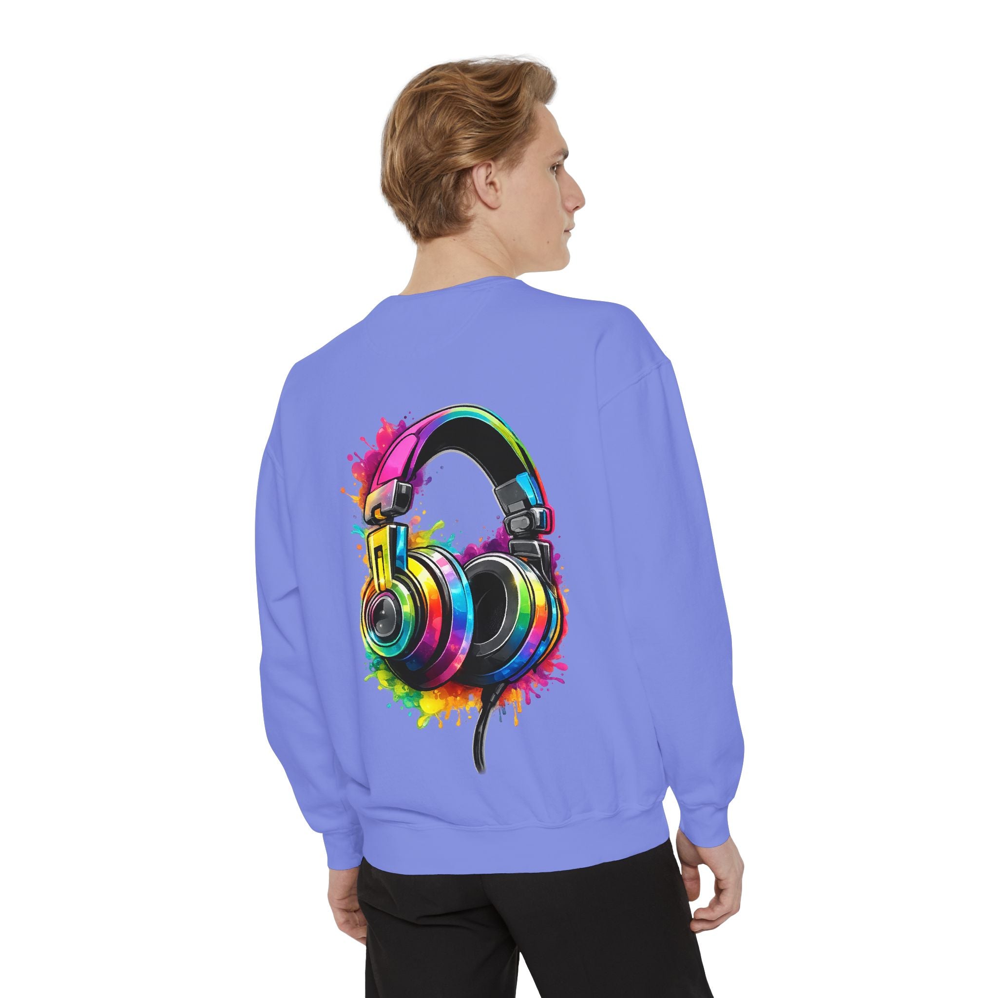 Sweatshirt — Colorful Watercolor Headphones Crewneck, Music Lover Graphic Sweatshirt