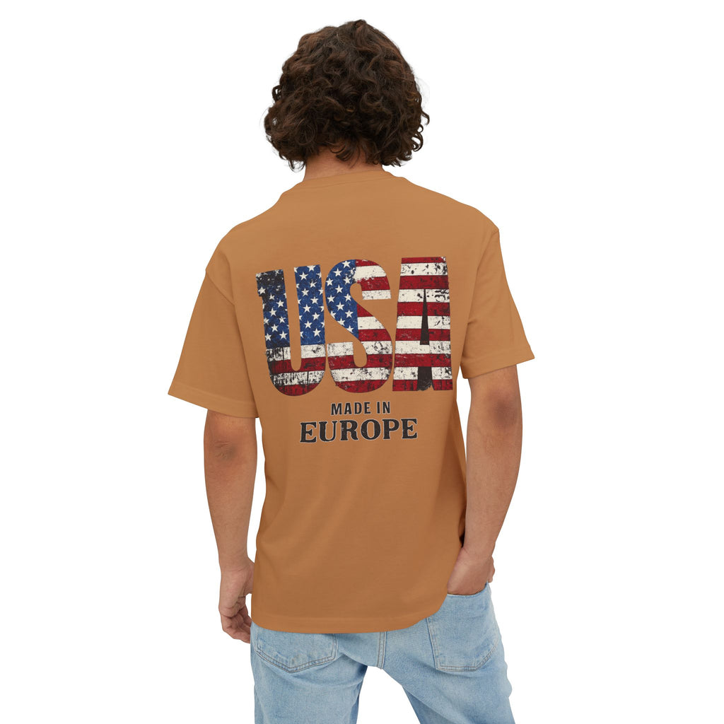 USA Flag Back Graphic Tee — "USA Made in Europe" Vintage Patriotic T‑Shirt