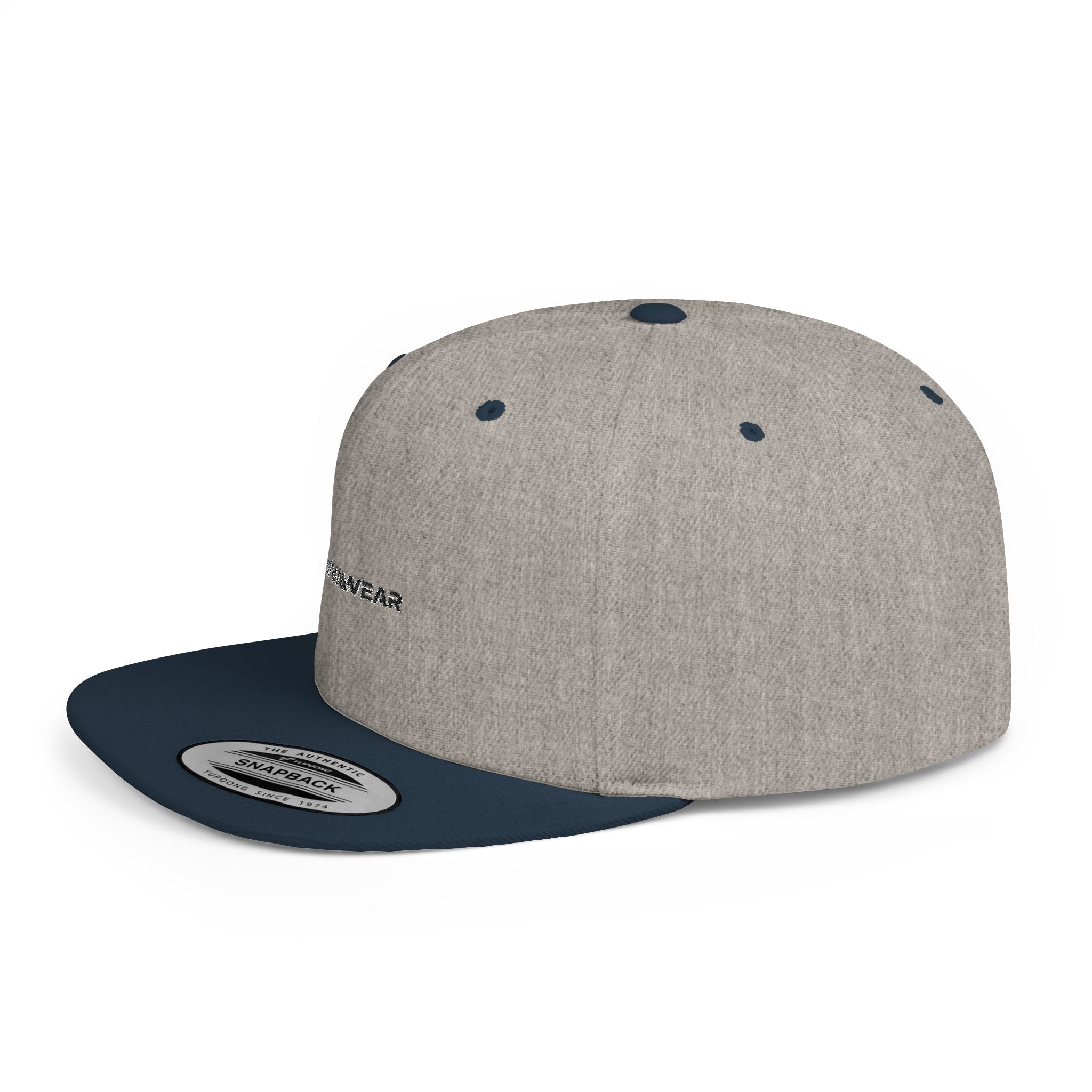 White Flat Bill Snapback Hat with Minimal Text Patch - 'RYVANTAR'
