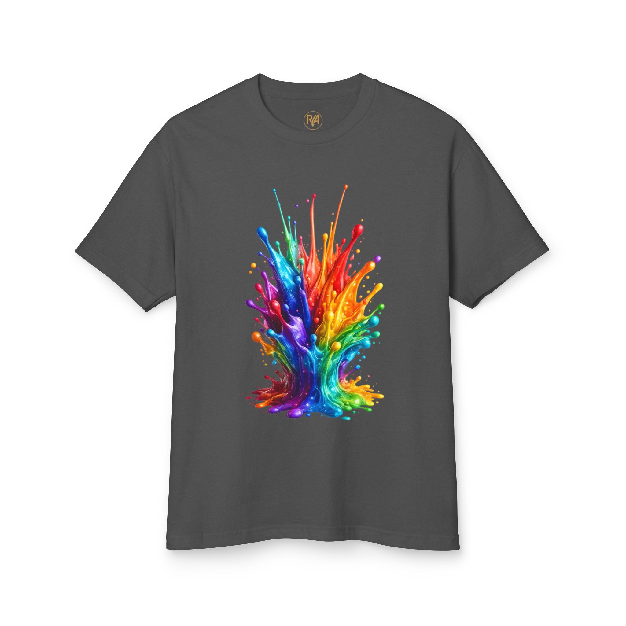 Rainbow Paint Splash T-Shirt — Vibrant Abstract Art Tee