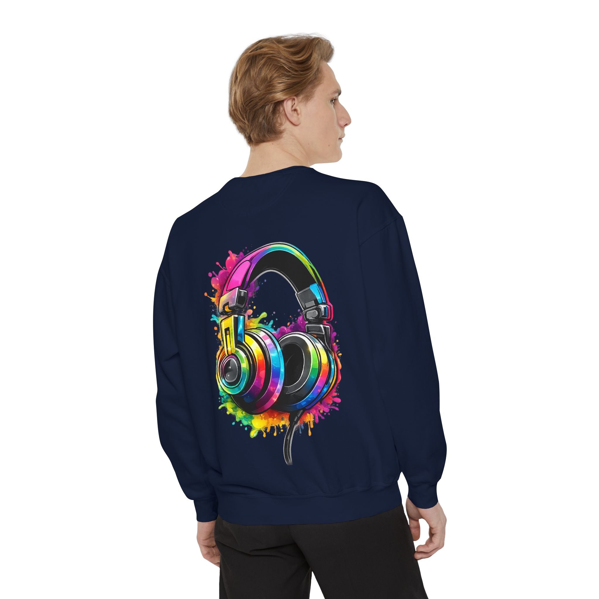 Sweatshirt — Colorful Watercolor Headphones Crewneck, Music Lover Graphic Sweatshirt