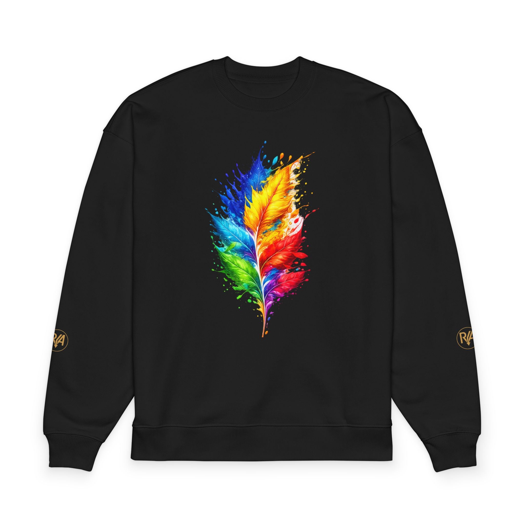 Colorful Feather Sweatshirt - Rainbow Watercolor Feather Crewneck
