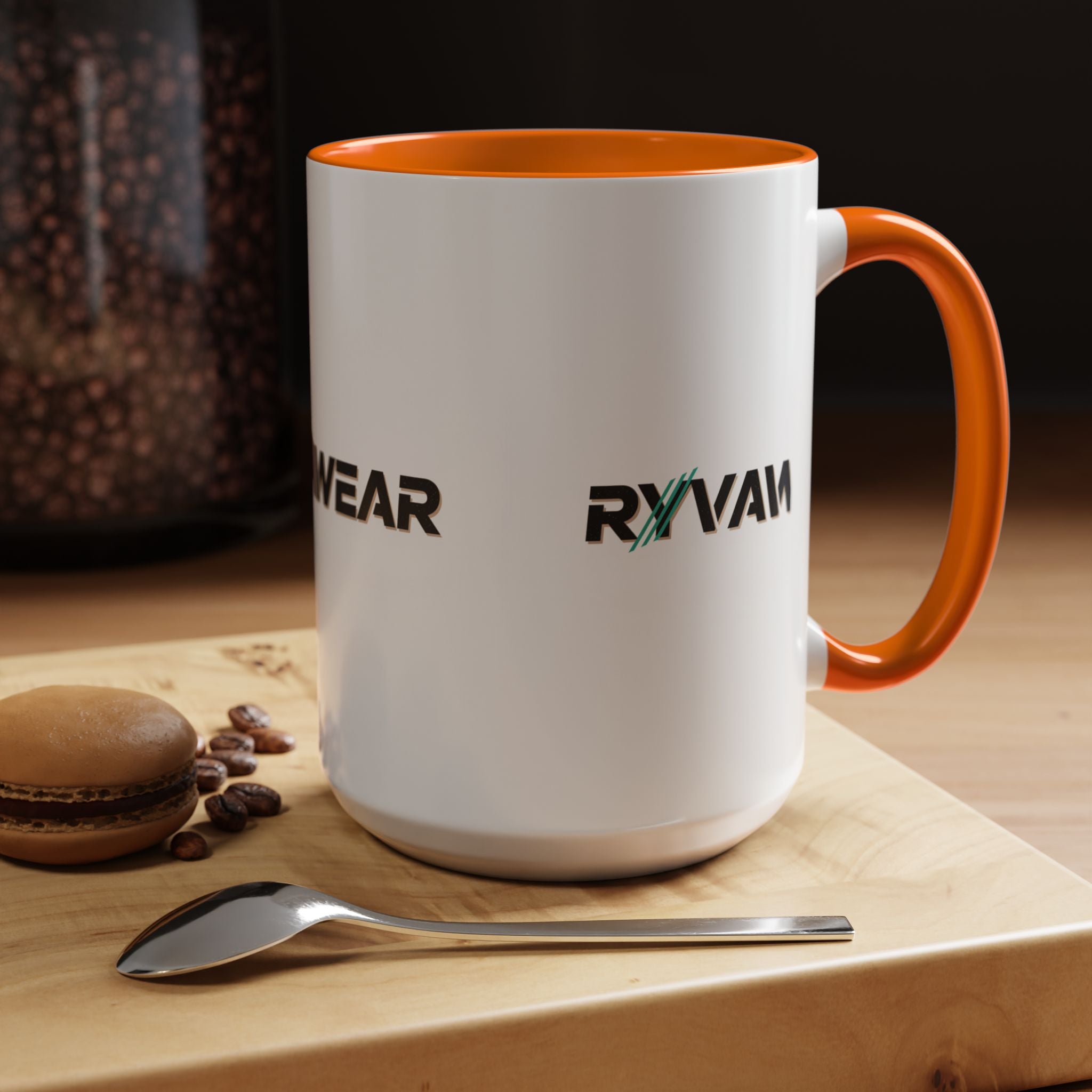 RyvaWear Logo Accent Coffee Mug — Black-Trim Ceramic Coffee Cup (11/15oz)