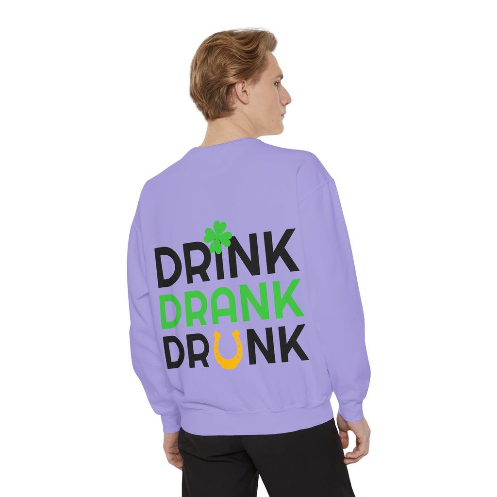 Drink Drank Drunk Sweatshirt — St. Patrick’s Day Shamrock & Horseshoe Crewneck