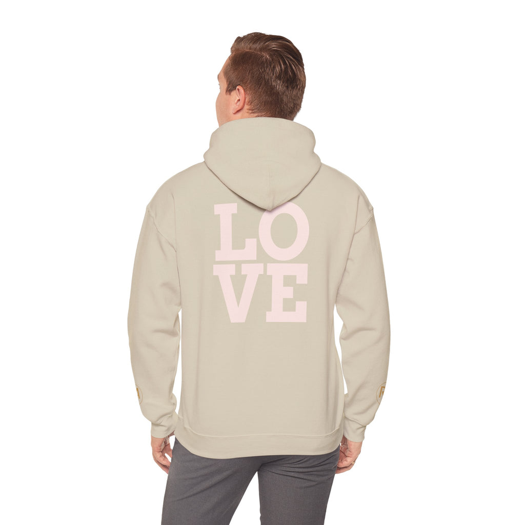 Love Graphic Hoodie — Minimal White Pullover with Gold Logo