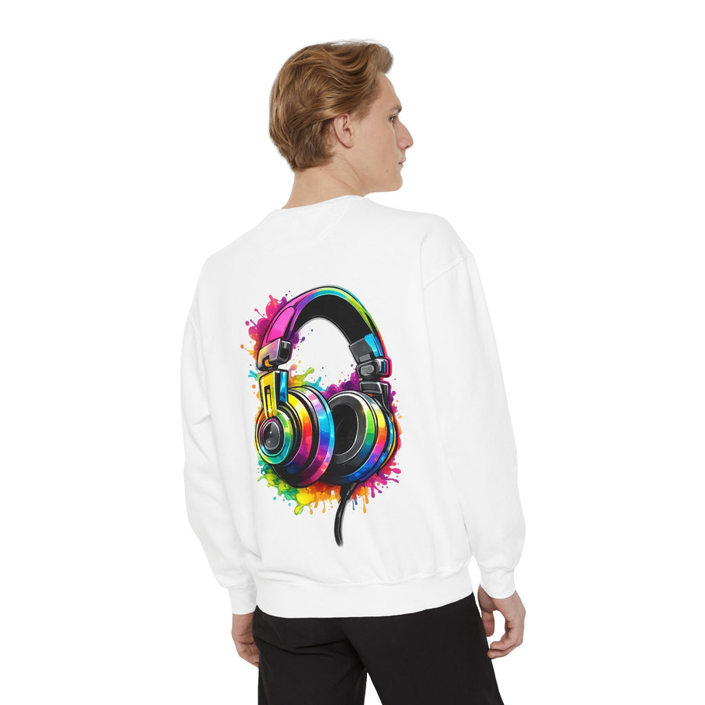 Sweatshirt — Colorful Watercolor Headphones Crewneck, Music Lover Graphic Sweatshirt