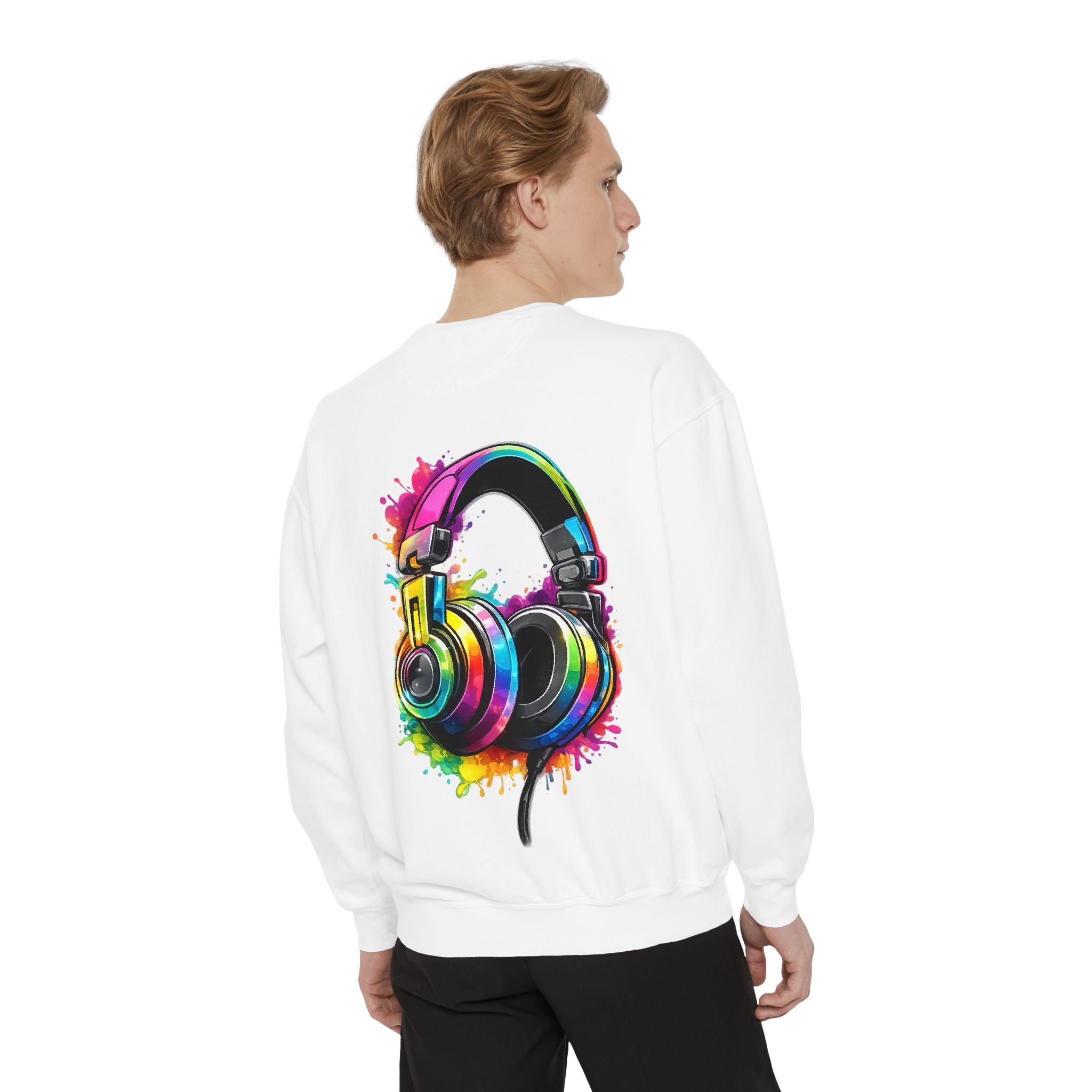 Sweatshirt — Colorful Watercolor Headphones Crewneck, Music Lover Graphic Sweatshirt