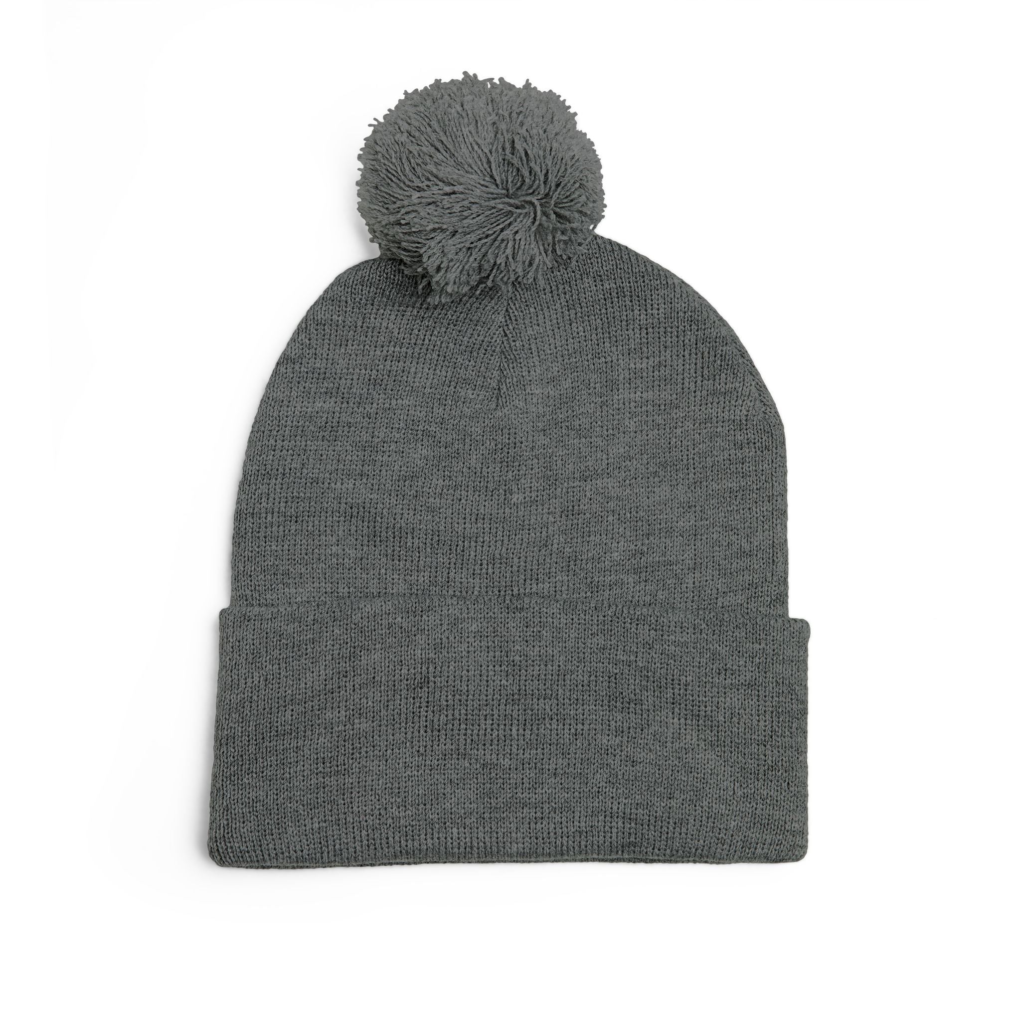Embroidered Pom-Pom Knit Cap — Cozy Winter Beanie with Fold-Over Cuff