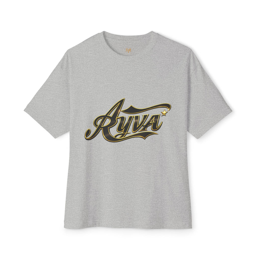 Ayva Script Logo Tee — Oversized Boxy White T‑Shirt with Gold Accent