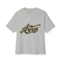 Ayva Script Logo Tee — Oversized Boxy White T‑Shirt with Gold Accent