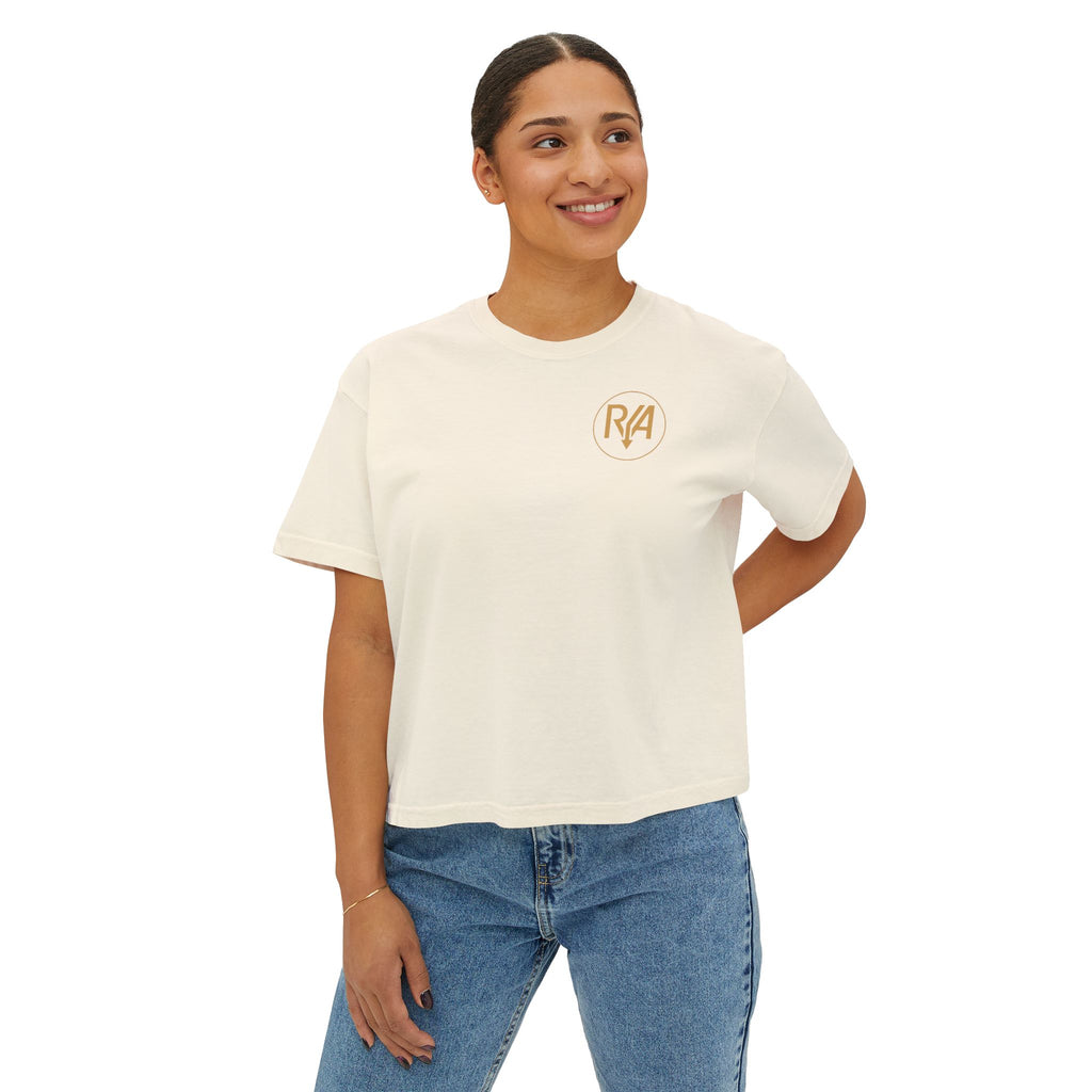 Women's Boxy Tee — Minimal Gold Monogram 'R/A' Chest Logo