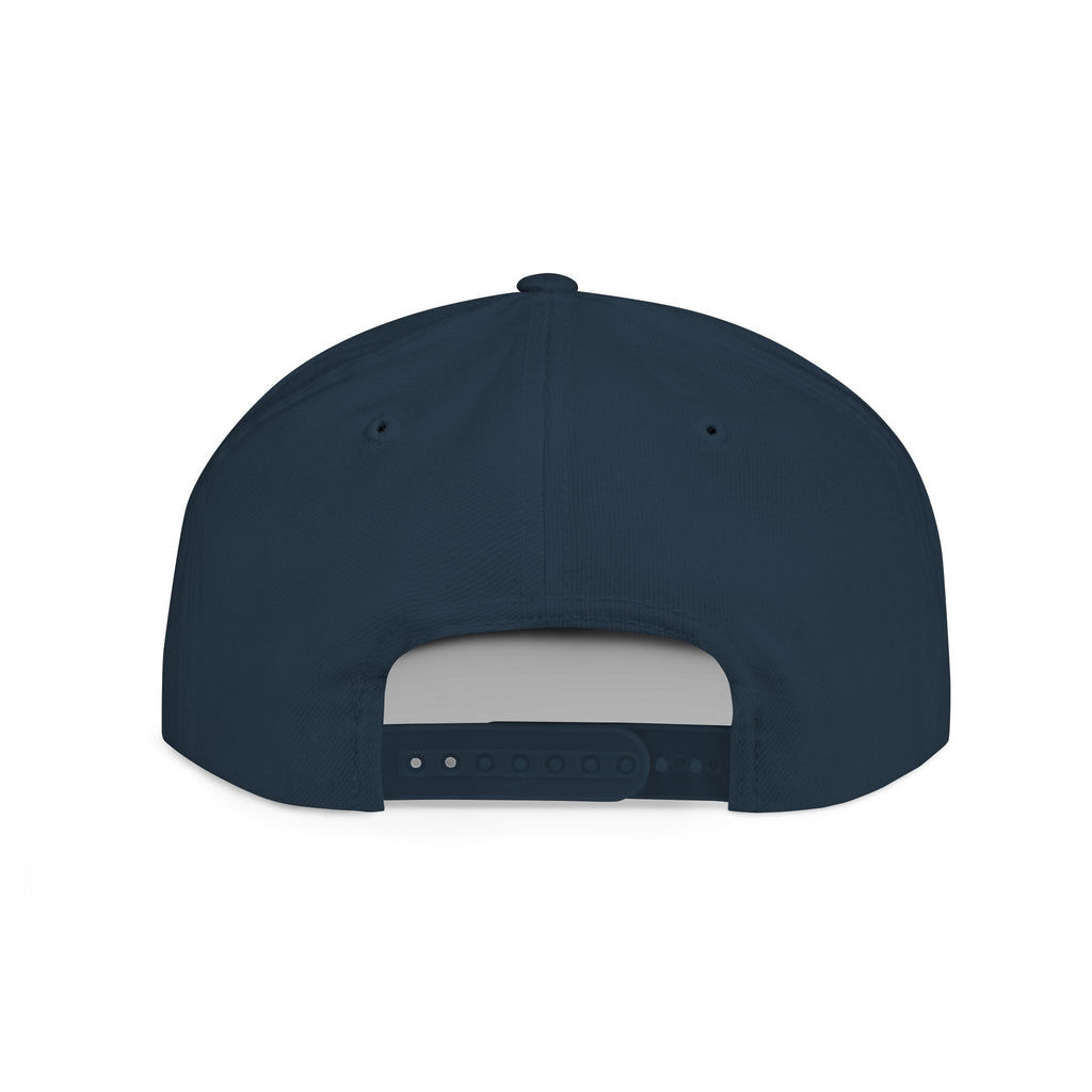 White Flat Bill Snapback Hat with Minimal Text Patch - 'RYVANTAR'