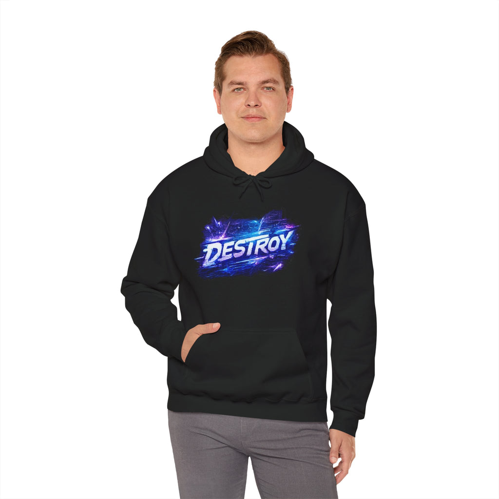 Destroy Graphic Hoodie - Retro Cosmic Brushstroke Pullover