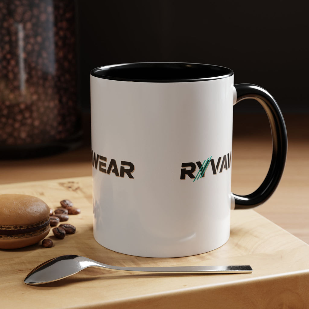 RyvaWear Logo Accent Coffee Mug — Black-Trim Ceramic Coffee Cup (11/15oz)