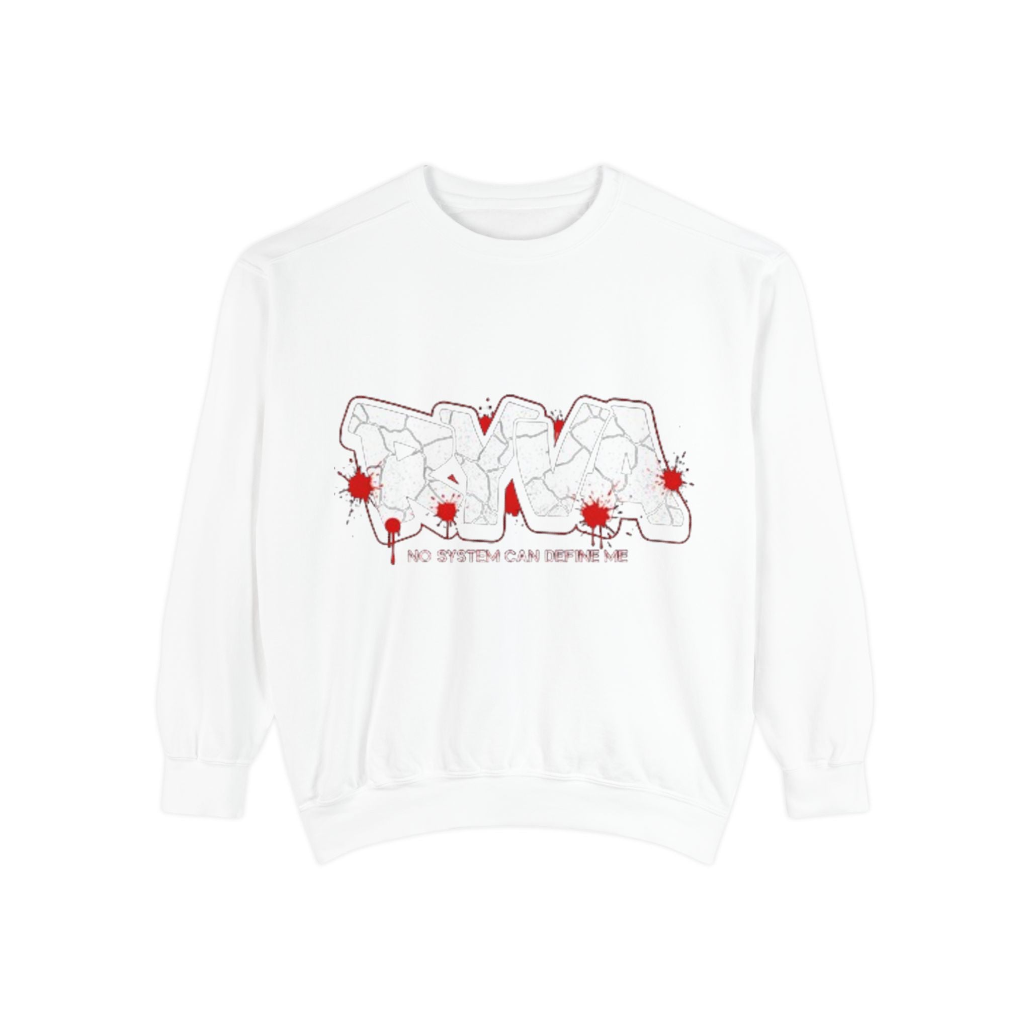 Sweatshirt — 'ROAR' Graphic Sweatshirt with Red Paint Splatter, "No Weapons Can Define Me"