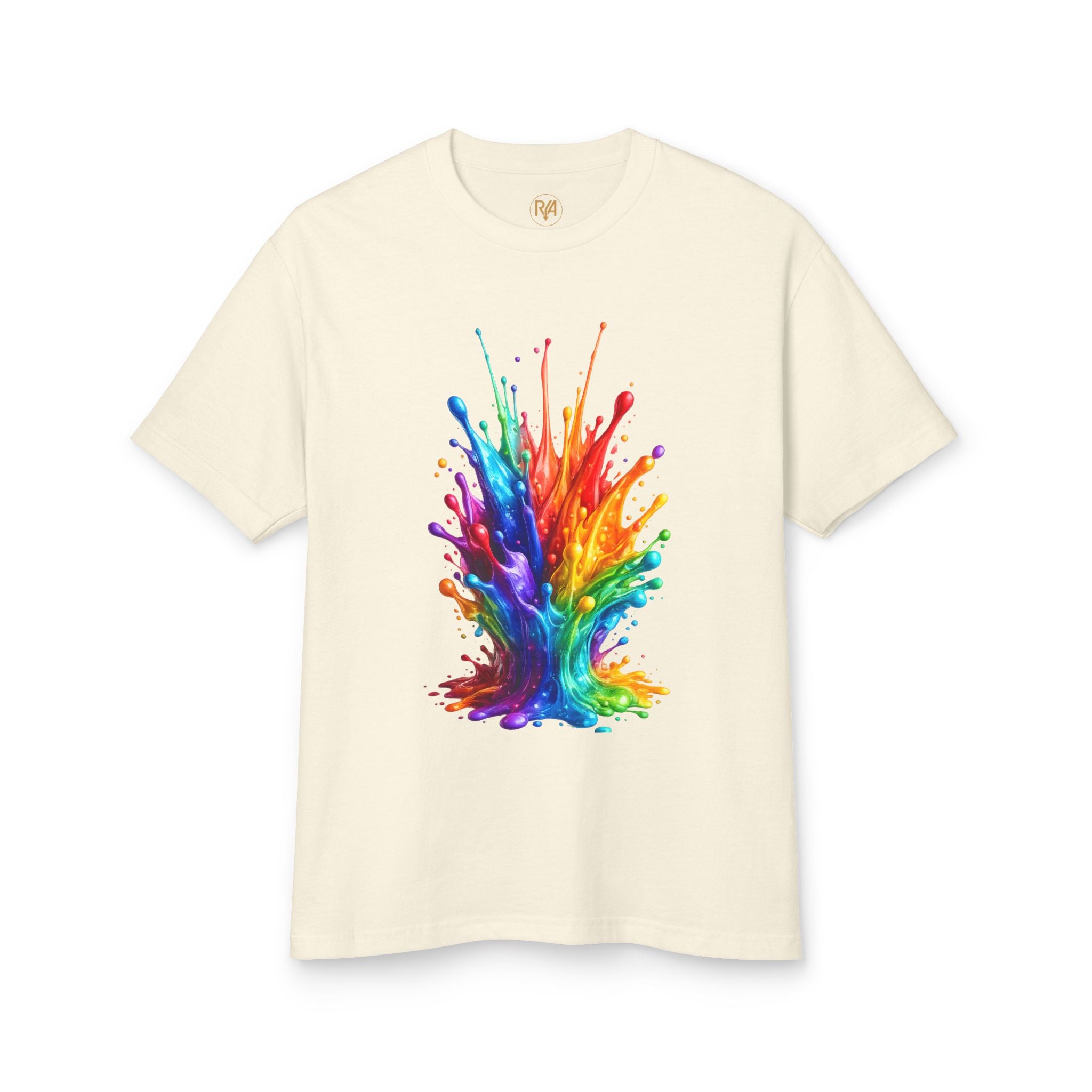 Rainbow Paint Splash T-Shirt — Vibrant Abstract Art Tee
