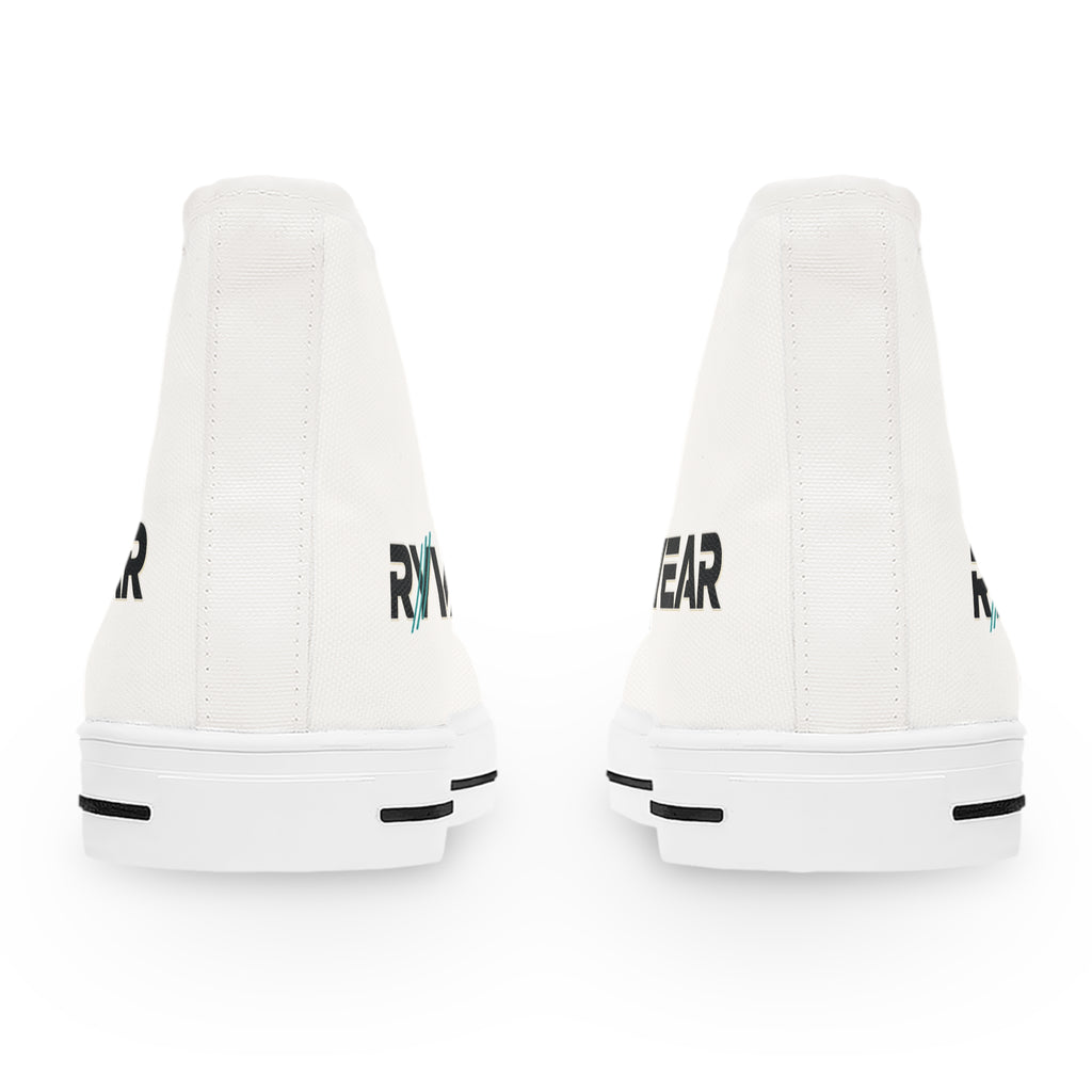 Women's High Top Sneakers — White 'RNVAWEAR' Logo Casual Canvas Shoes