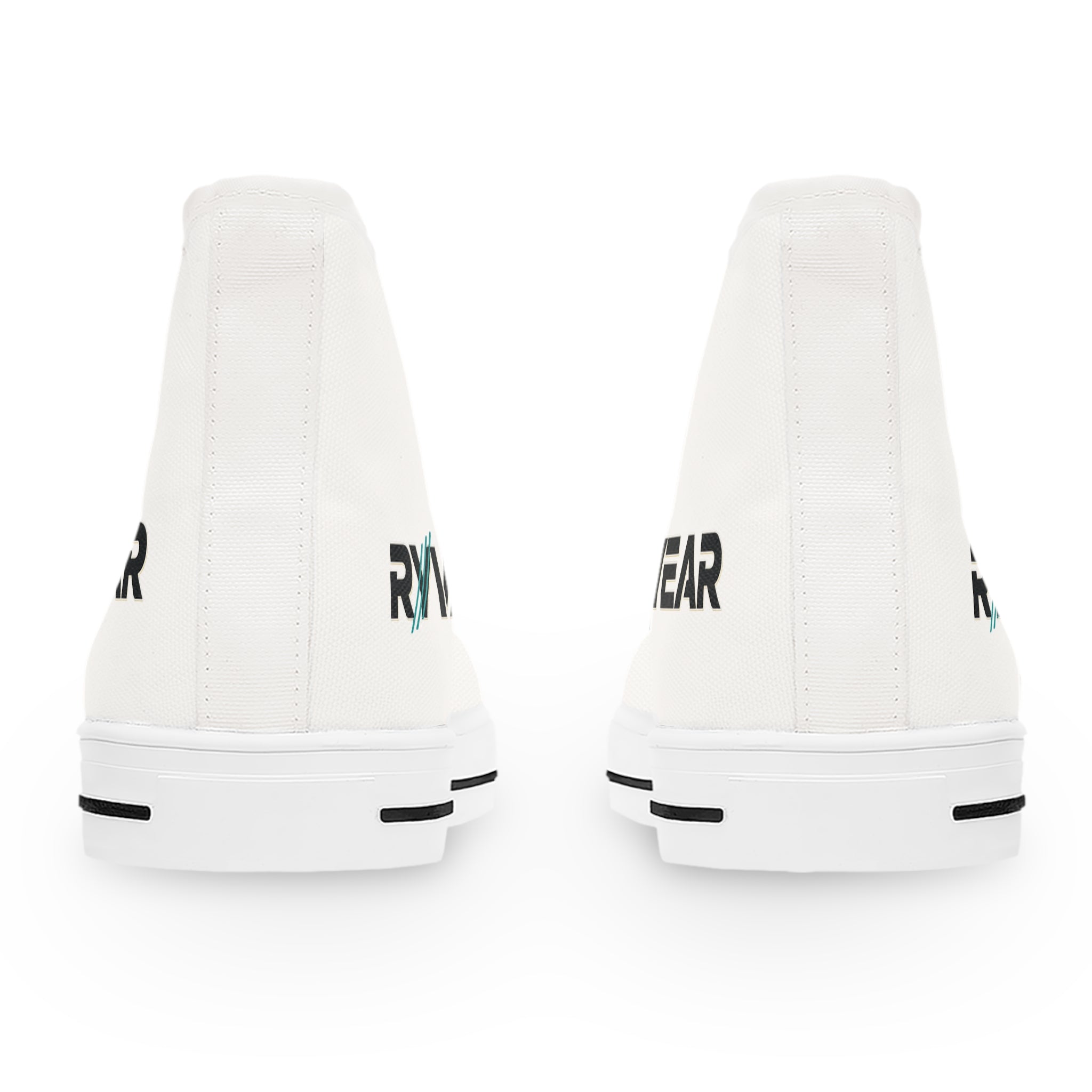 Women's High Top Sneakers — White 'RNVAWEAR' Logo Casual Canvas Shoes
