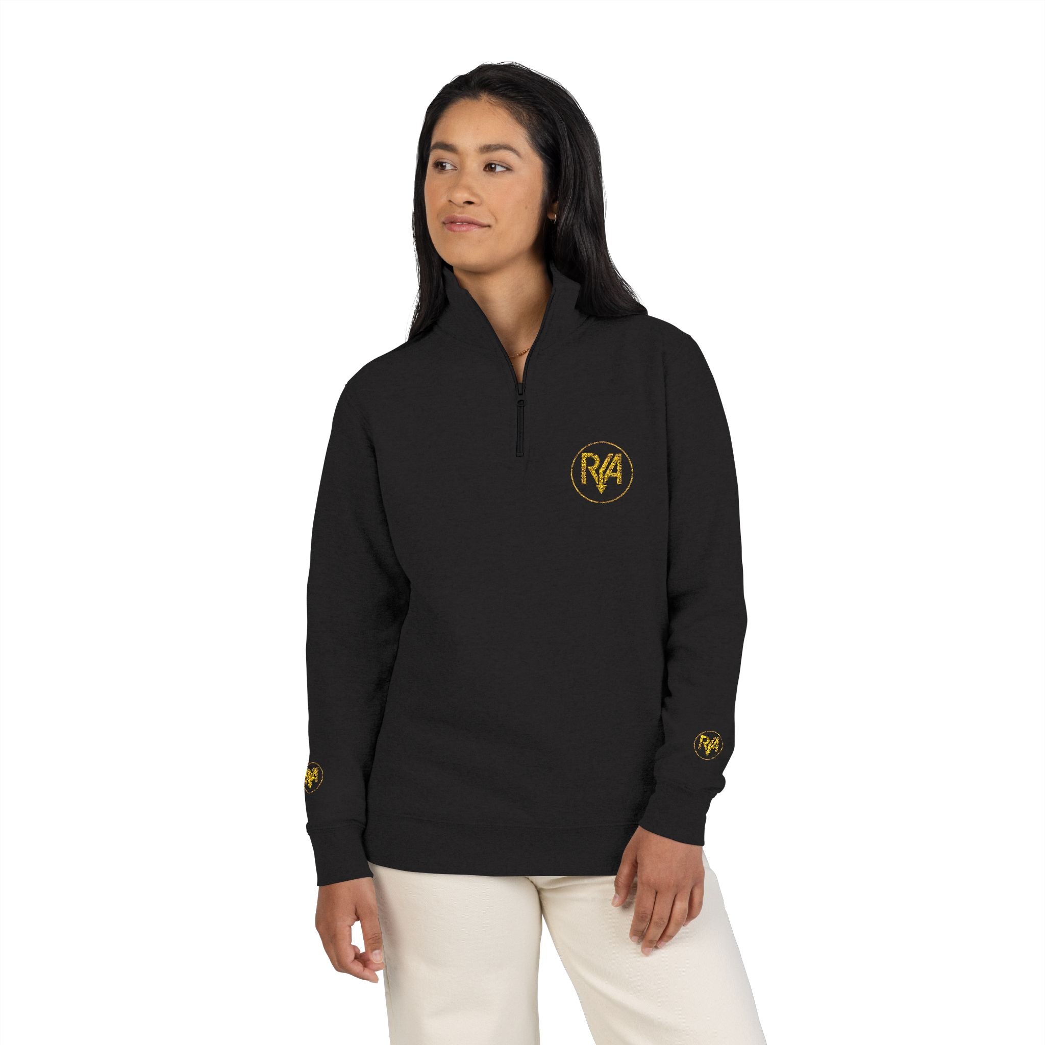 Embroidered "Level Up" Fleece Pullover — Quarter-Zip Casual Sweatshirt
