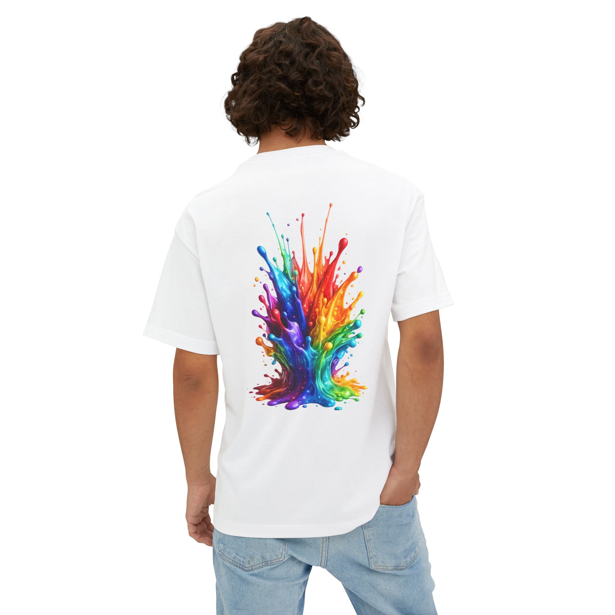 Color Splash Tee — Oversized Boxy Rainbow Paint Splash T-Shirt