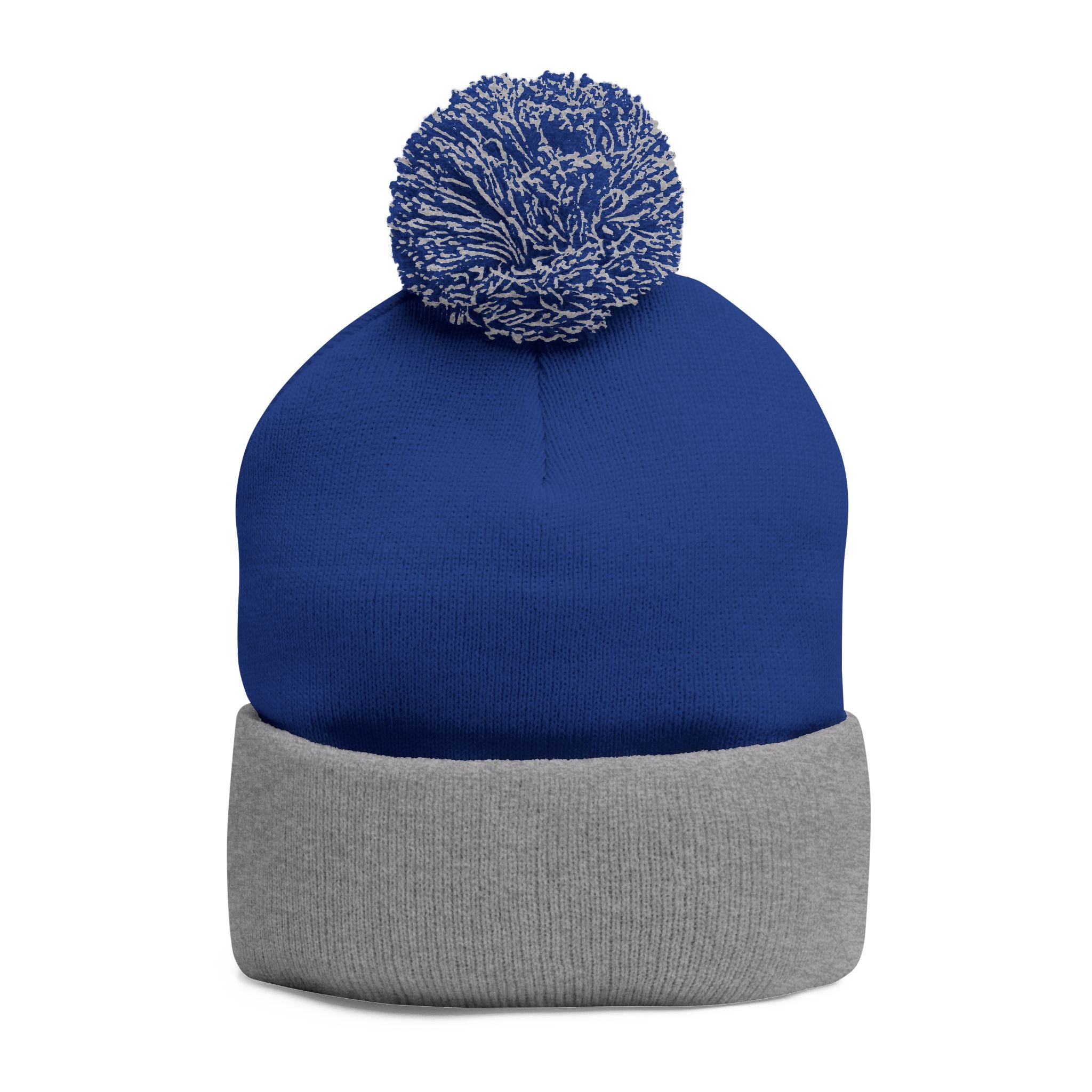 Embroidered Pom-Pom Knit Cap — Cozy Winter Beanie with Fold-Over Cuff