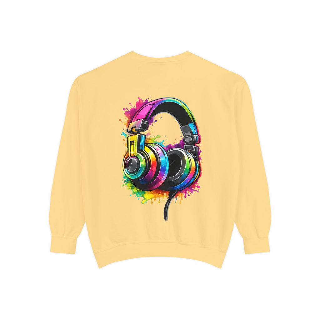Sweatshirt — Colorful Watercolor Headphones Crewneck, Music Lover Graphic Sweatshirt