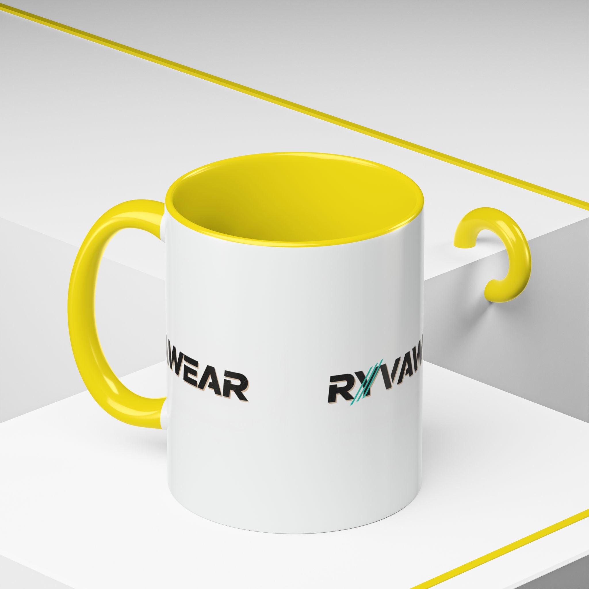 RyvaWear Logo Accent Coffee Mug — Black-Trim Ceramic Coffee Cup (11/15oz)