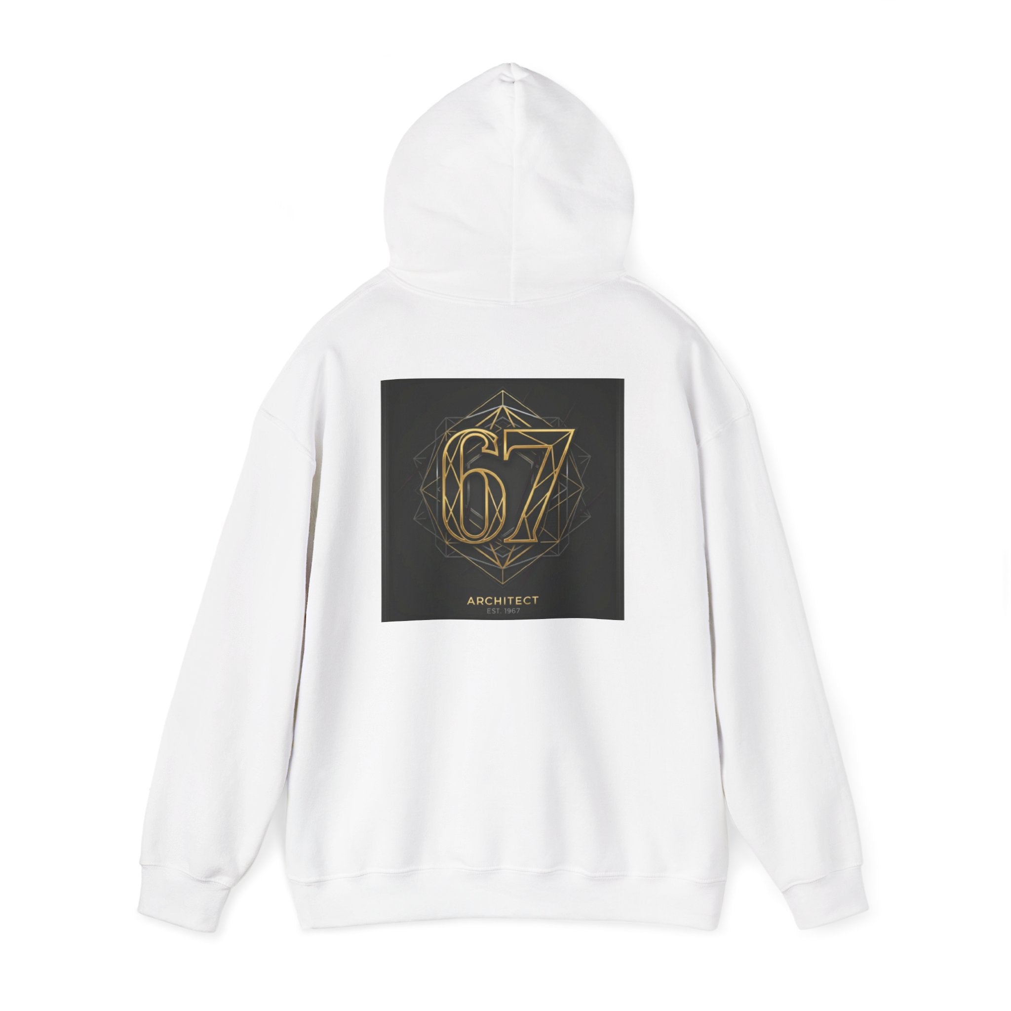 Architect 67 Gold Number Hoodie — Modern Minimalist Graphic Pullover