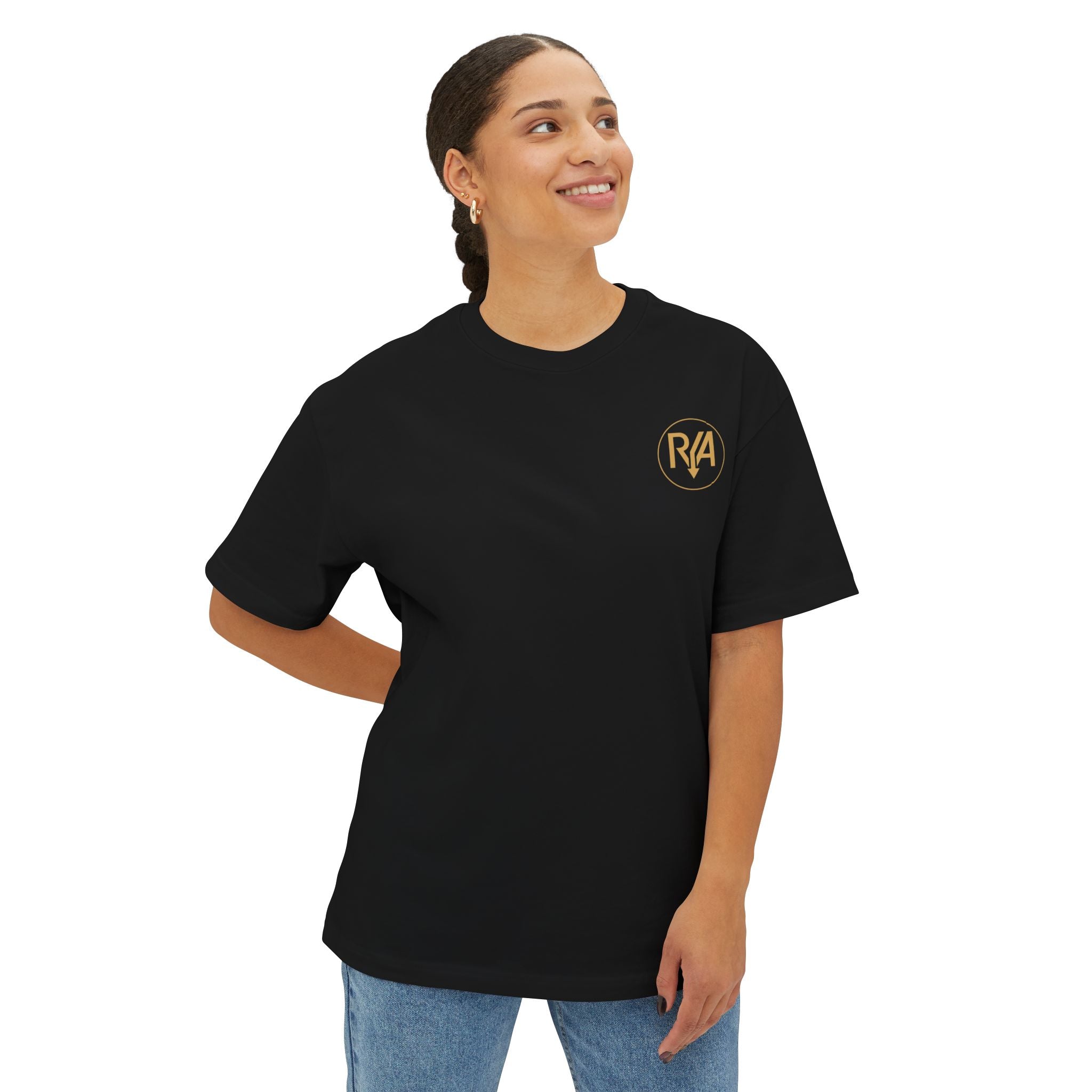 Boxy Tee — Minimal Gold "R/A" Chest Logo Oversized T-Shirt