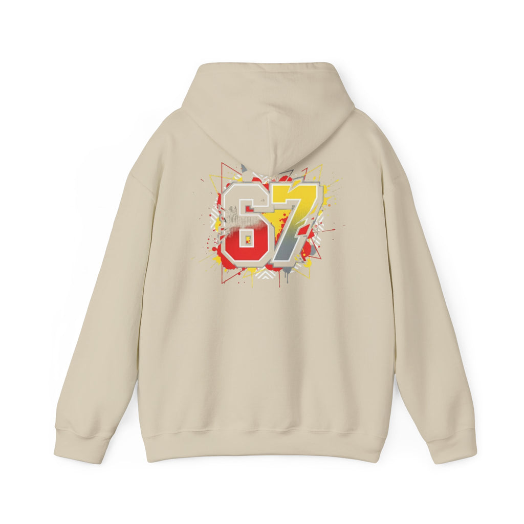 67 Sports Number Graphic Hoodie — Retro Streetwear Pullover