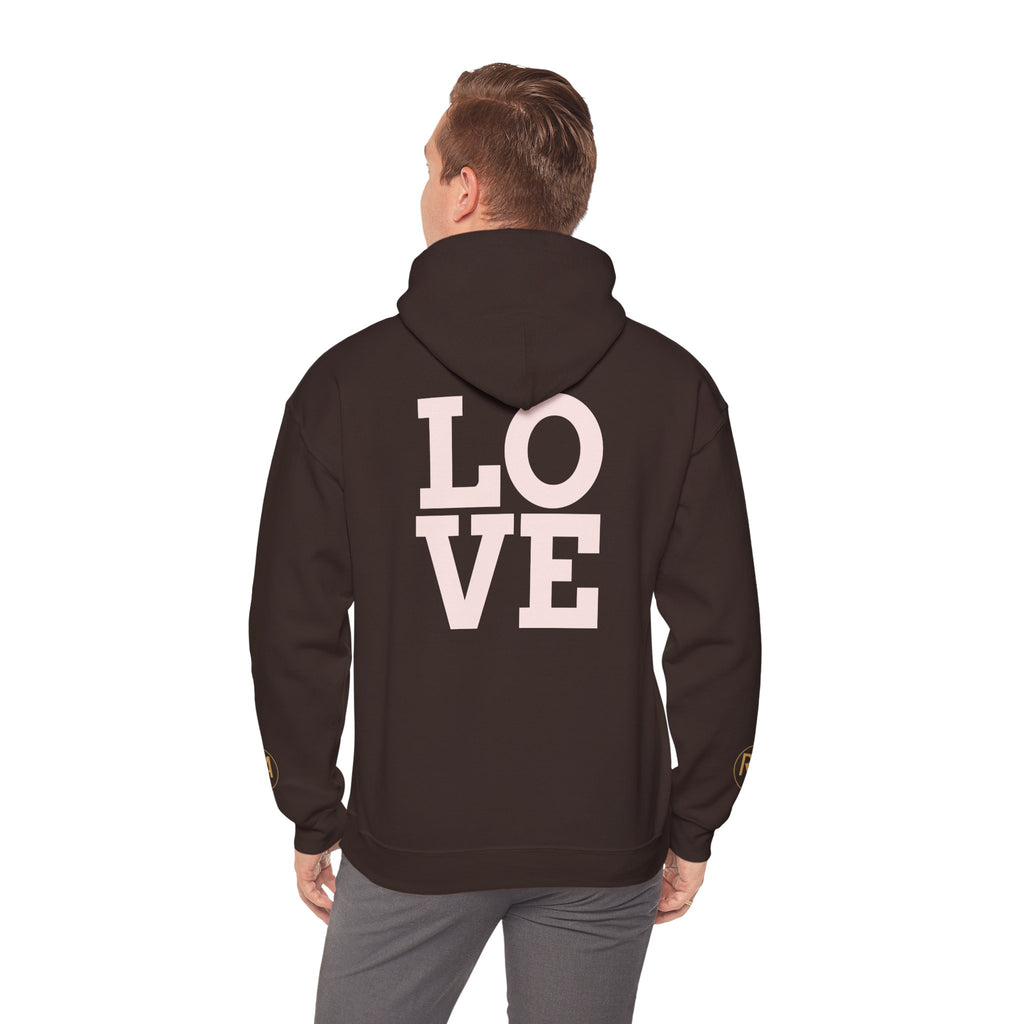 Love Graphic Hoodie — Minimal White Pullover with Gold Logo