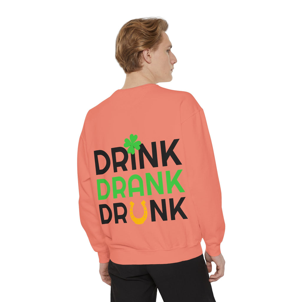Drink Drank Drunk Sweatshirt — St. Patrick’s Day Shamrock & Horseshoe Crewneck