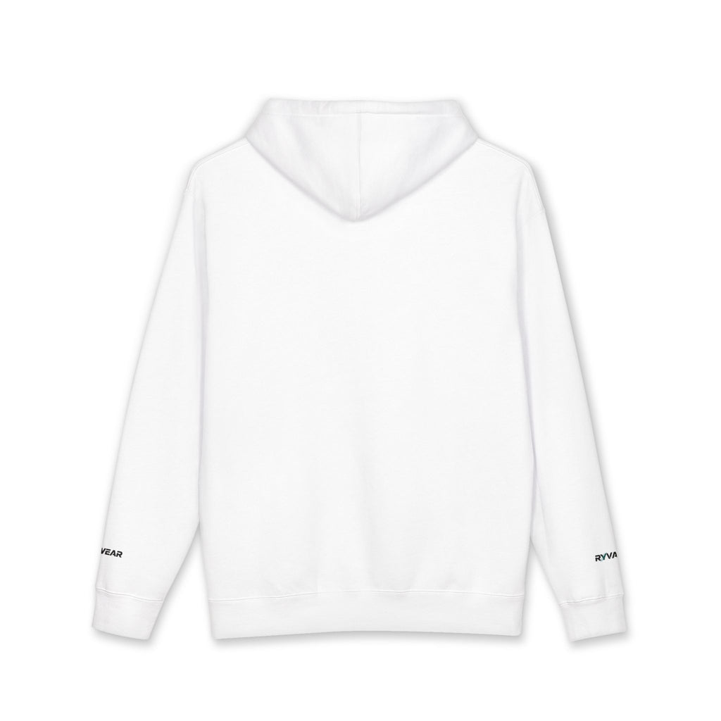 Minimal Logo Hoodie — White "RVNWEAR" Chest & Sleeve Print