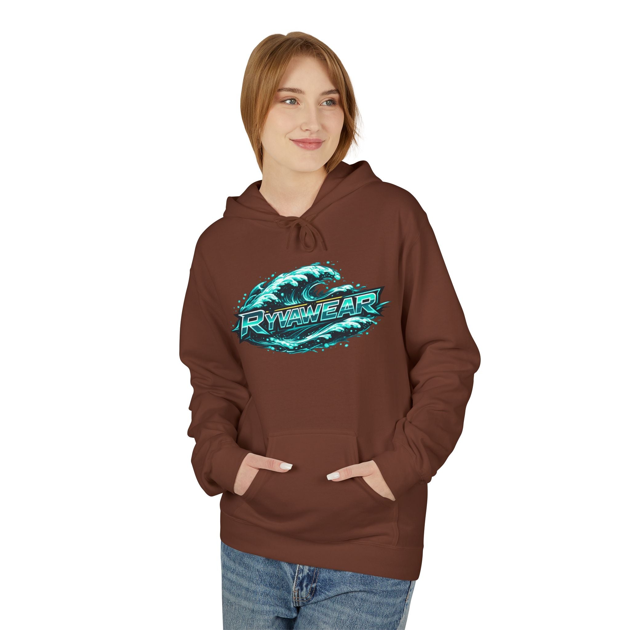 Hoodie — Retro Teal 'Rivestar' Surf Wave Logo Pullover